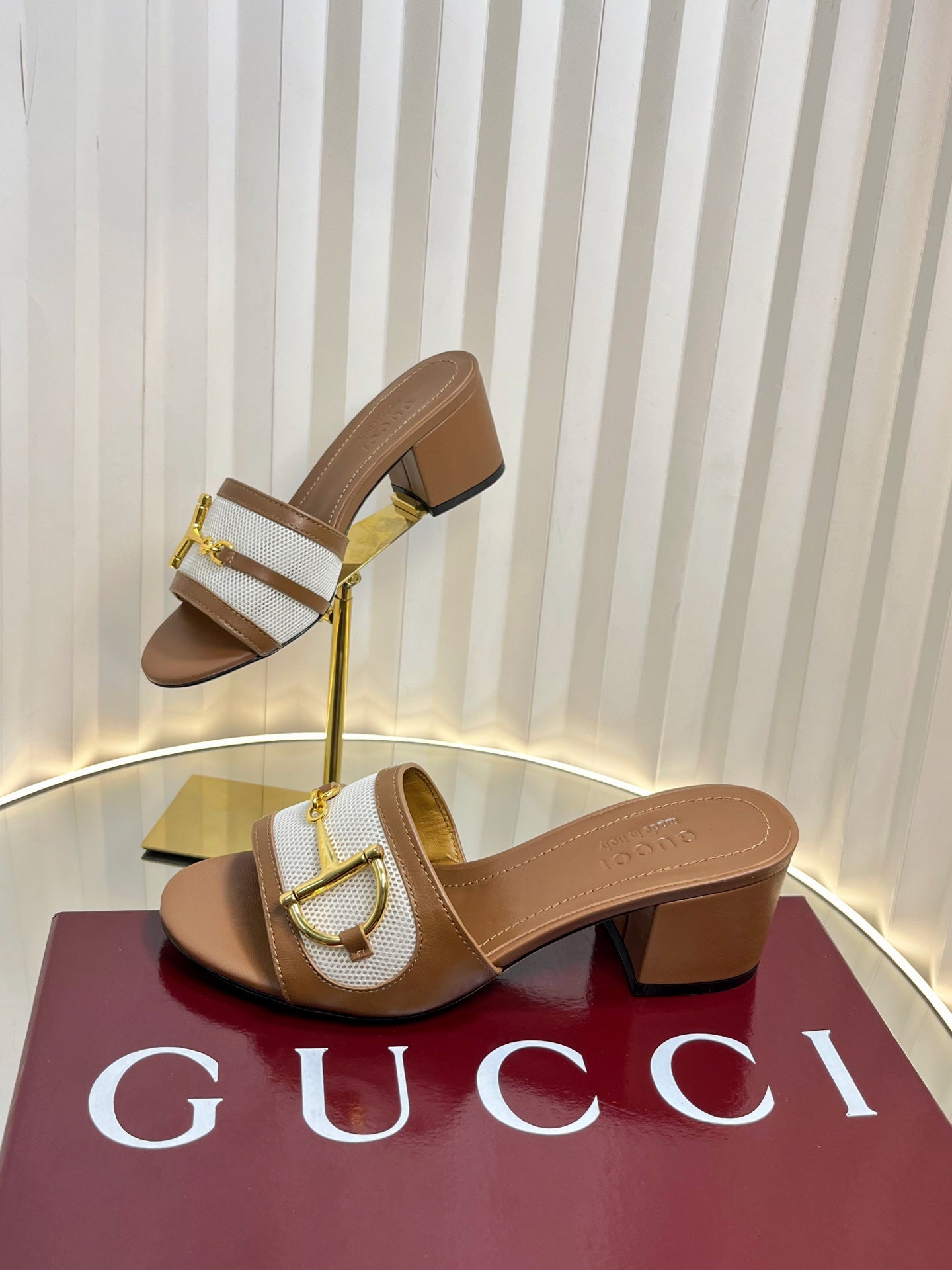 GC 25 Horsebit GG 50mm Sandals Brown Canvas Sheepskin 294666