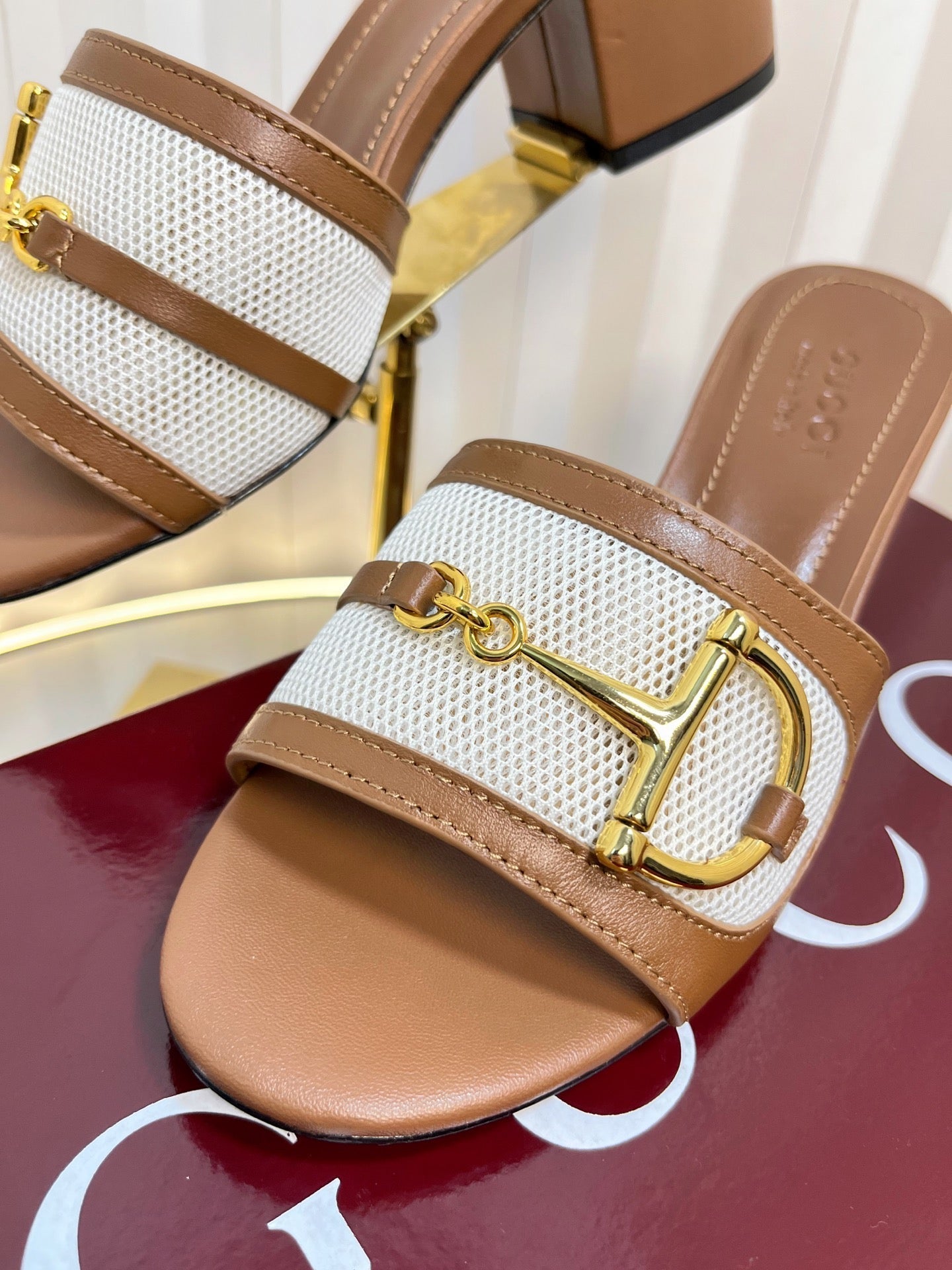 GC 25 Horsebit GG 50mm Sandals Brown Canvas Sheepskin 294666