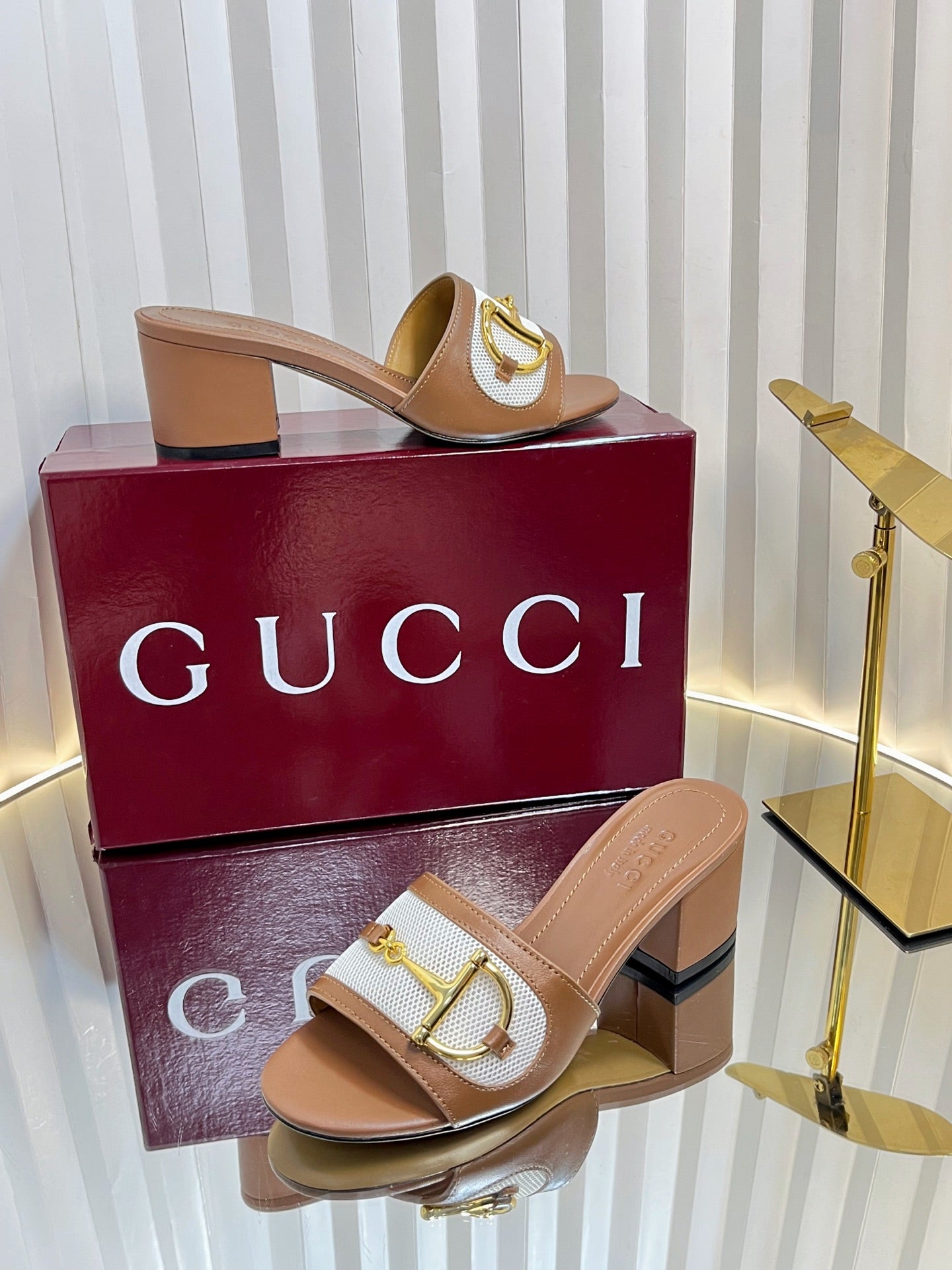 GC 25 Horsebit GG 50mm Sandals Brown Canvas Sheepskin 294666