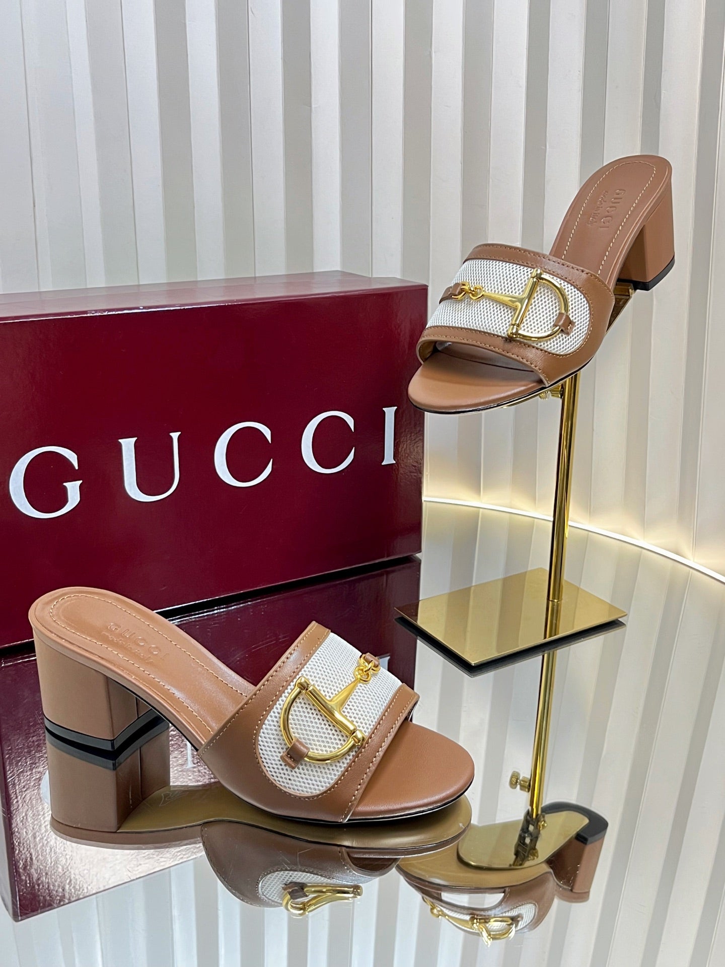 GC 25 Horsebit GG 50mm Sandals Brown Canvas Sheepskin 294666