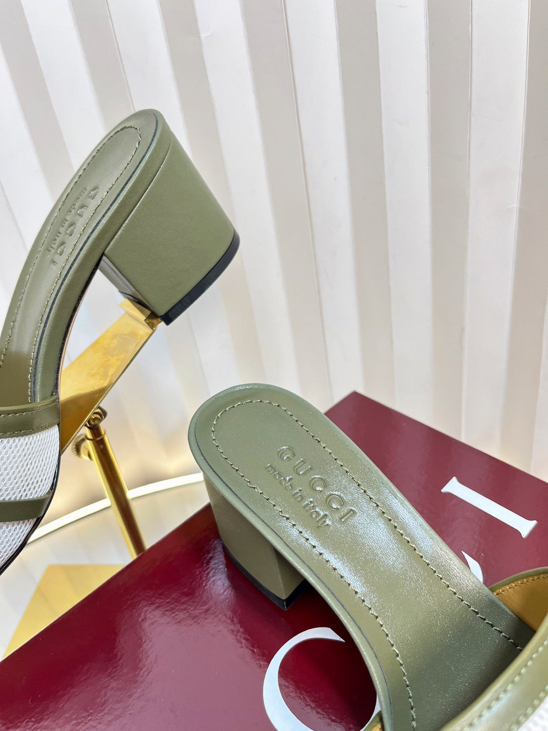 GC 25 Horsebit GG 50mm Sandals Dark Green Canvas Sheepskin 294667