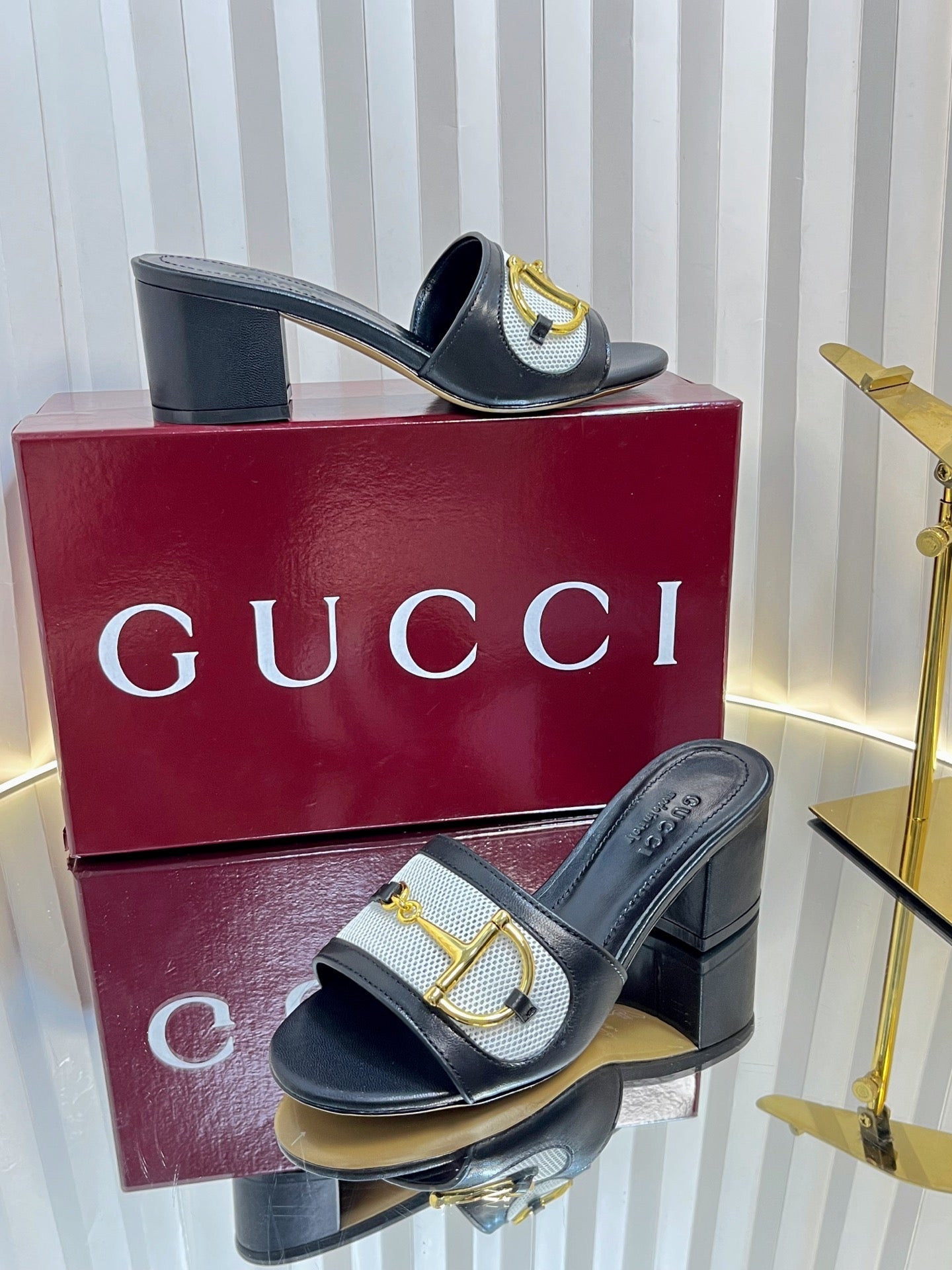 GC 25 Horsebit GG 50mm Sandals black Canvas Sheepskin 294668