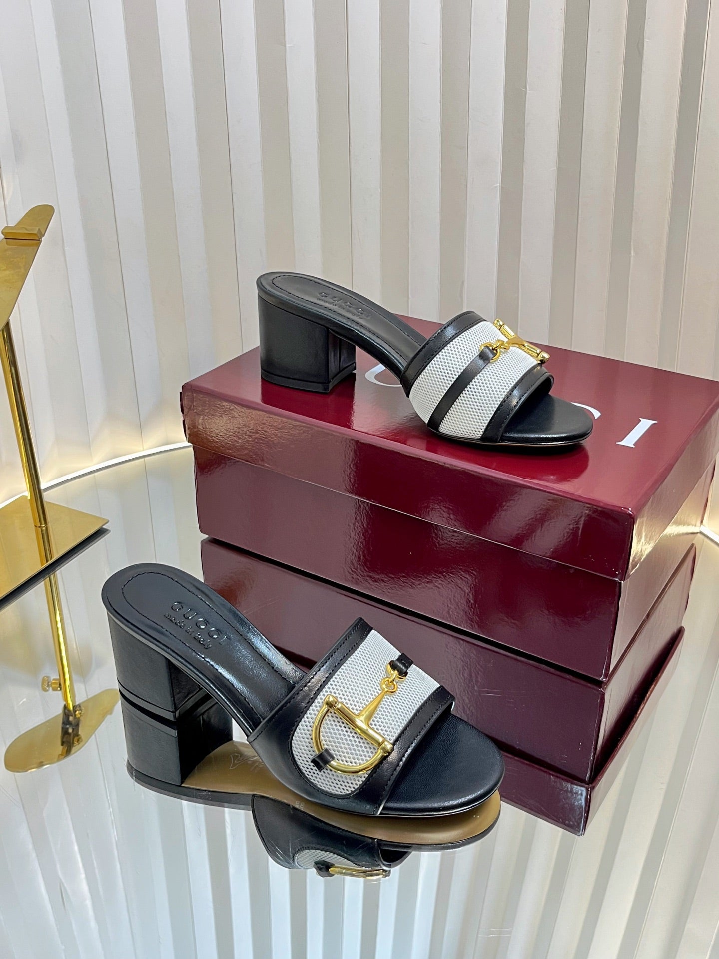 GC 25 Horsebit GG 50mm Sandals black Canvas Sheepskin 294668