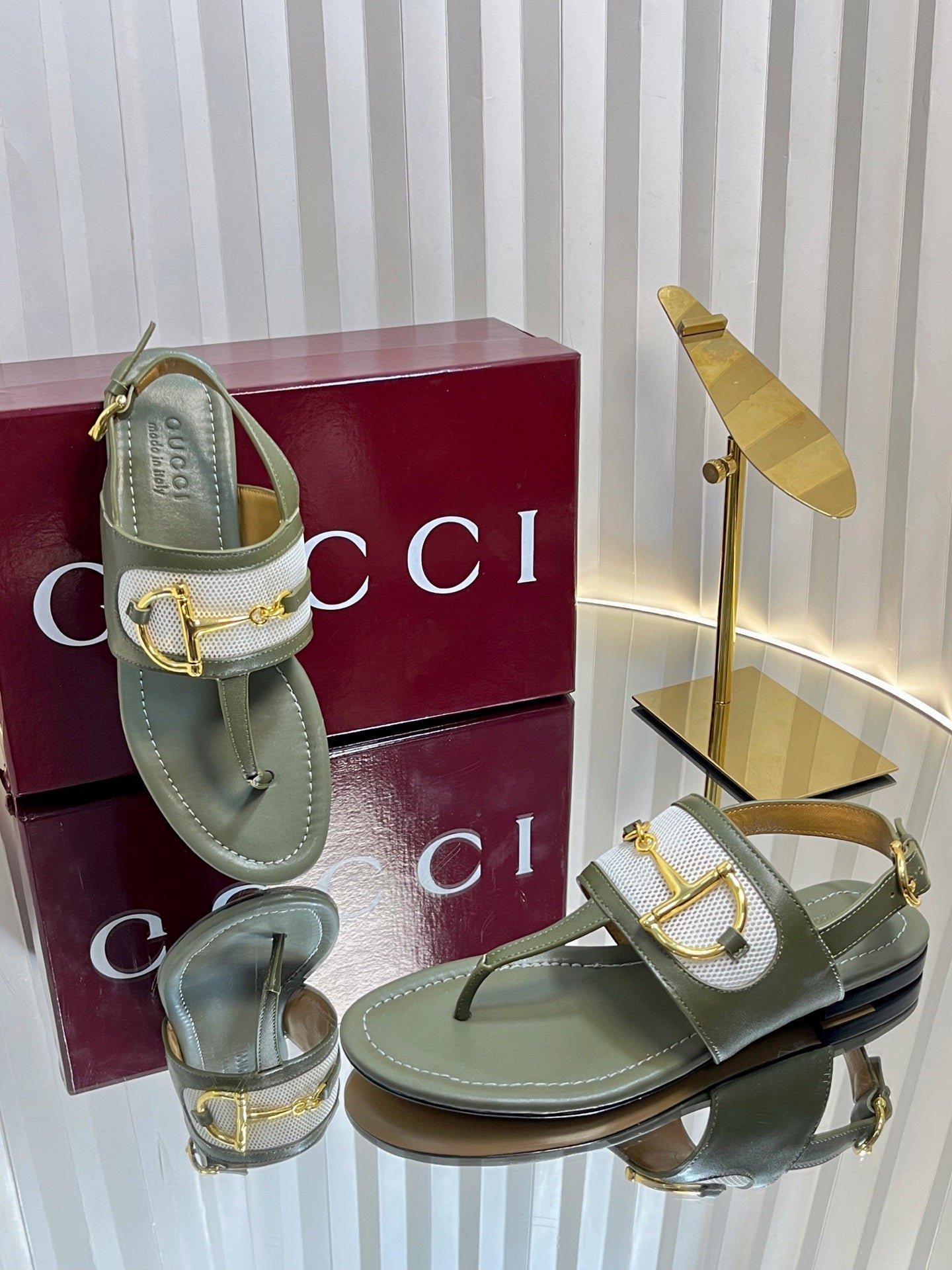 GC 25 Thong Sandal Dark Green Canvas Sheepskin 294671