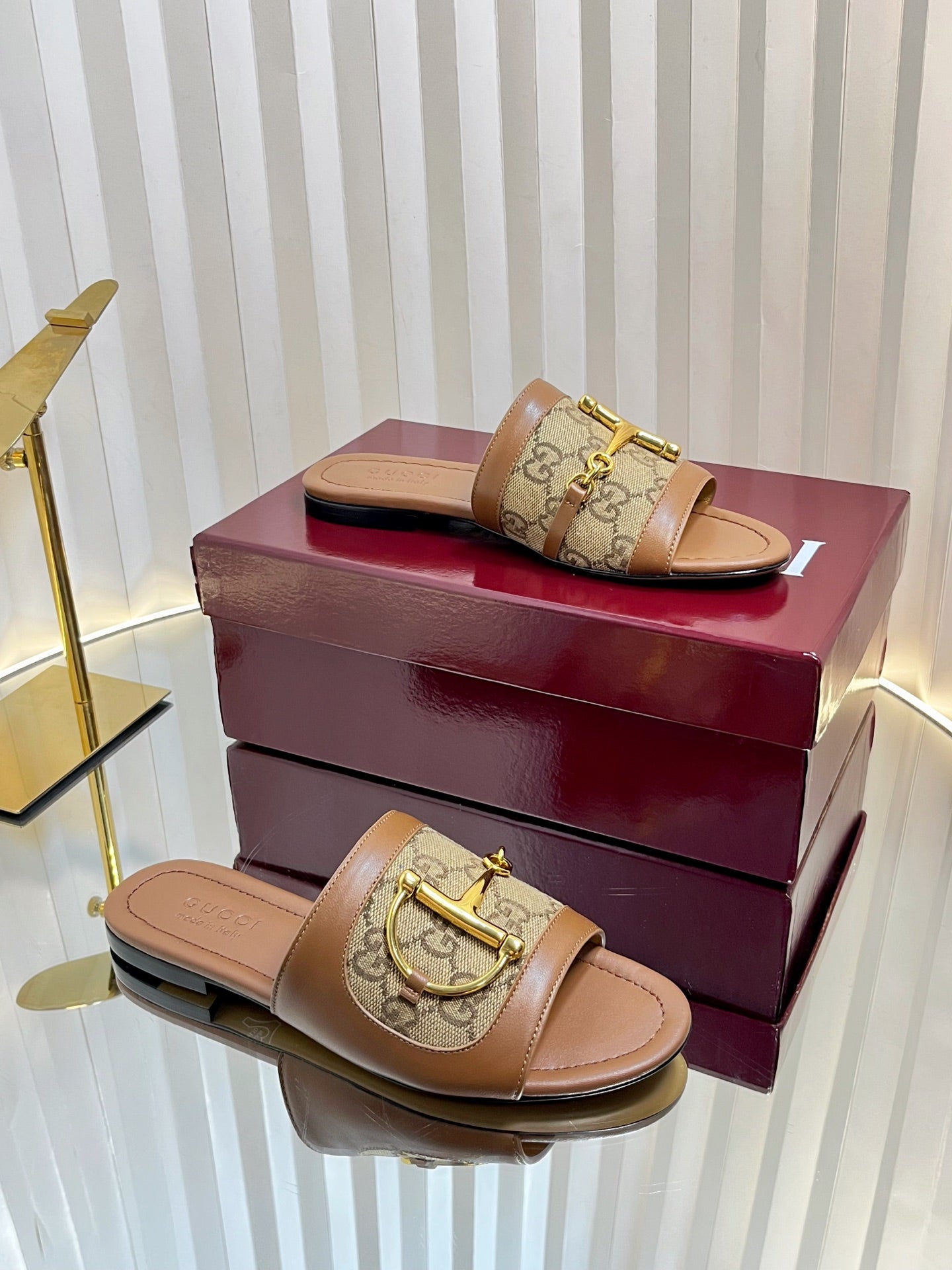 GC 25 Horsebit GG Sandals Brown Canvas 294674