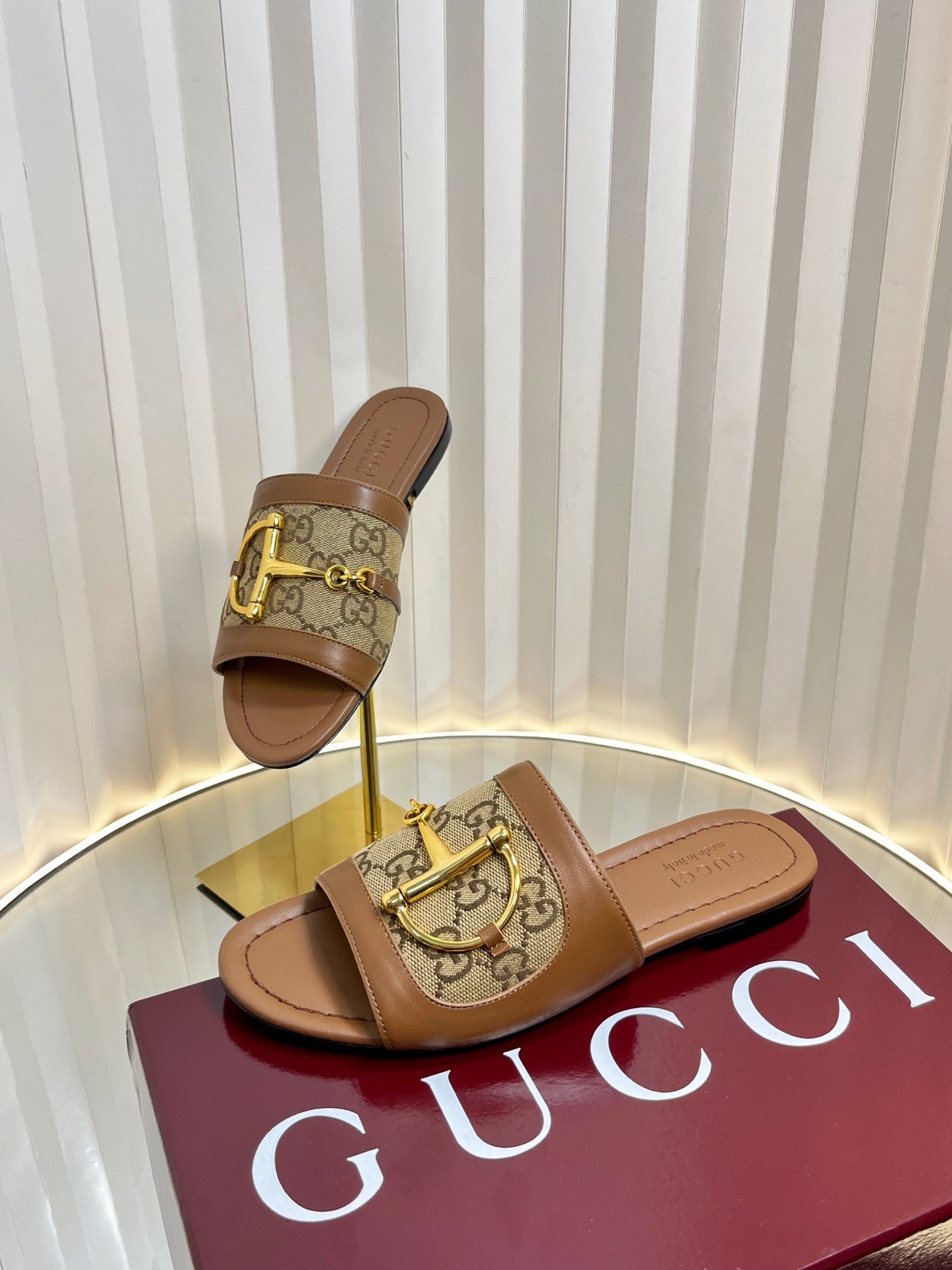 GC 25 Horsebit GG Sandals Brown Canvas 294674