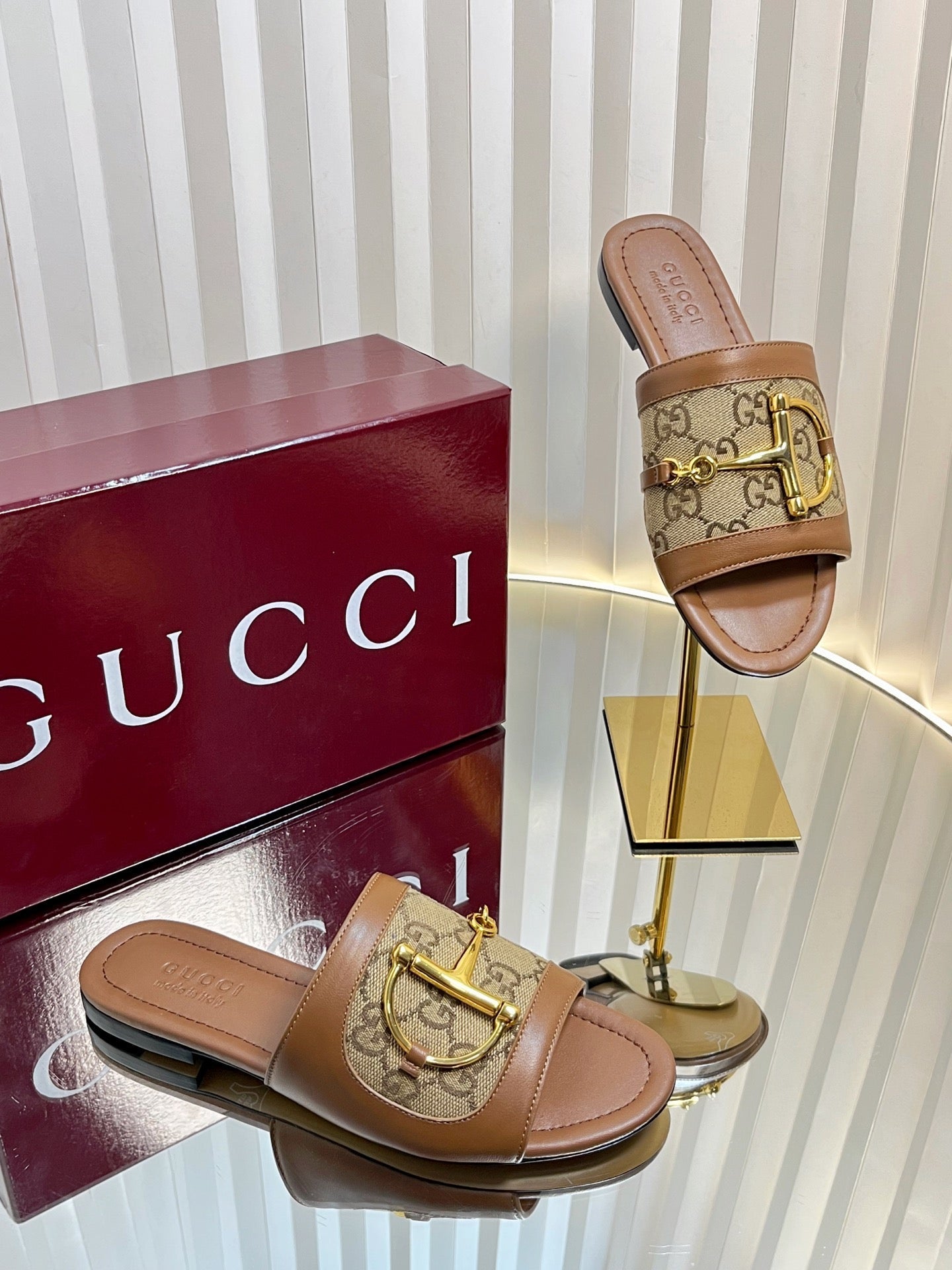 GC 25 Horsebit GG Sandals Brown Canvas 294674