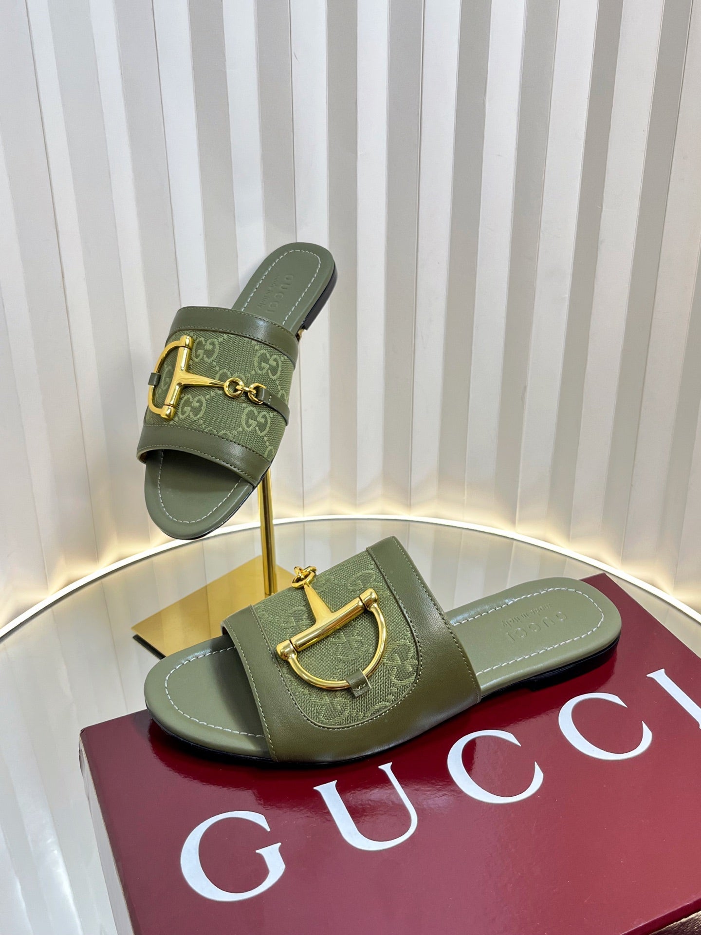 GC 25 Horsebit GG Sandals Dark Green Canvas 294675