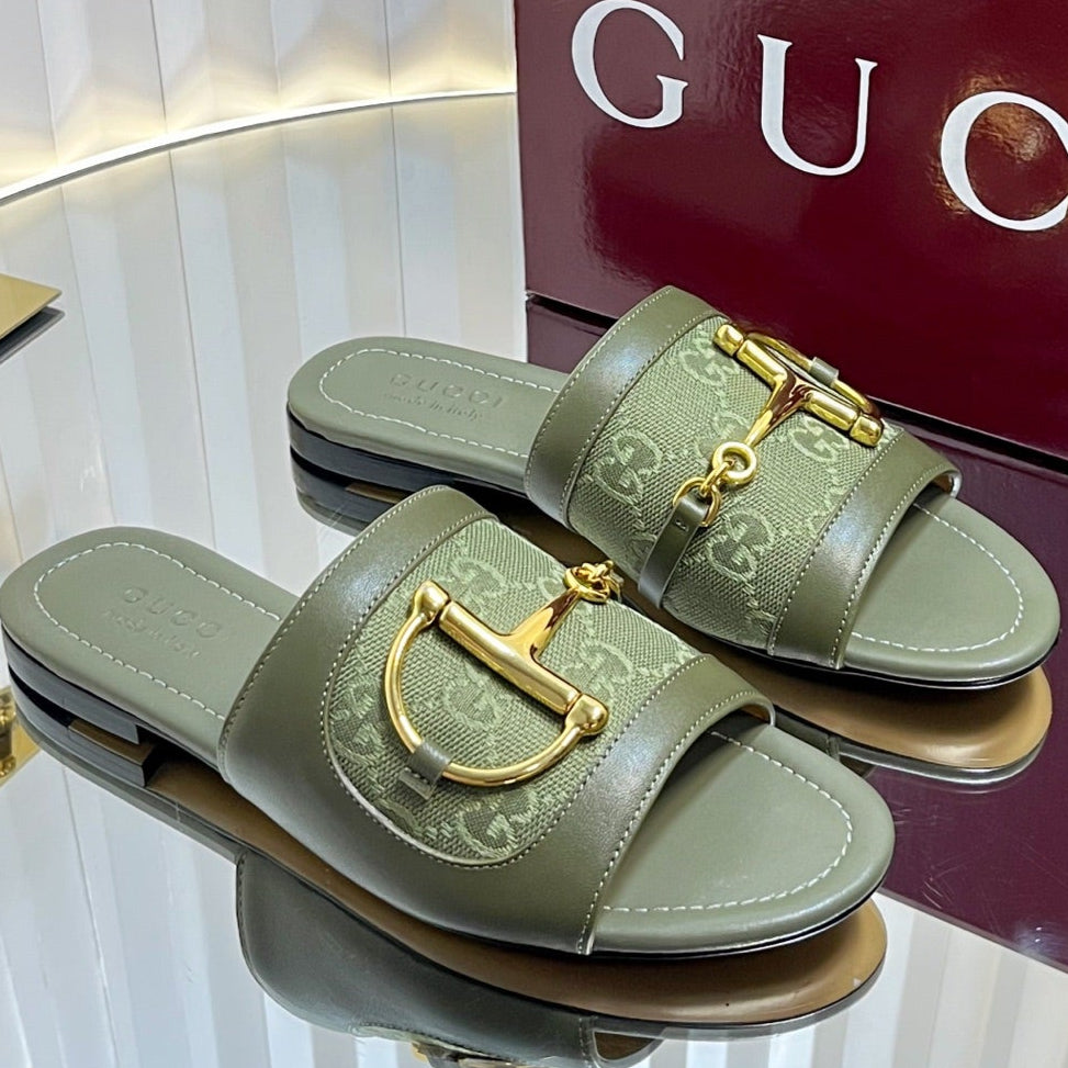 GC 25 Horsebit GG Sandals Dark Green Canvas 294675