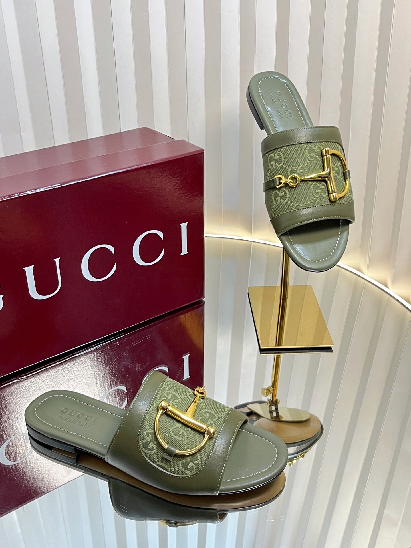 GC 25 Horsebit GG Sandals Dark Green Canvas 294675