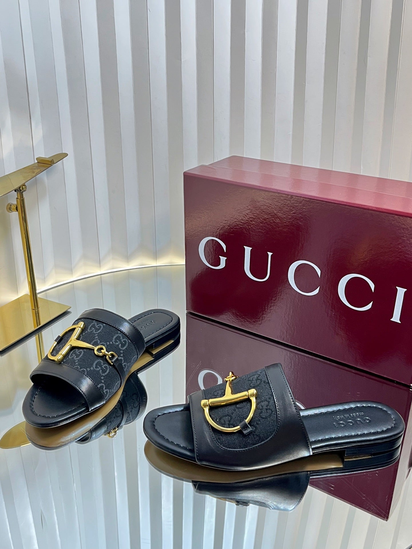 GC 25 Horsebit GG Sandals Black Canvas 294676