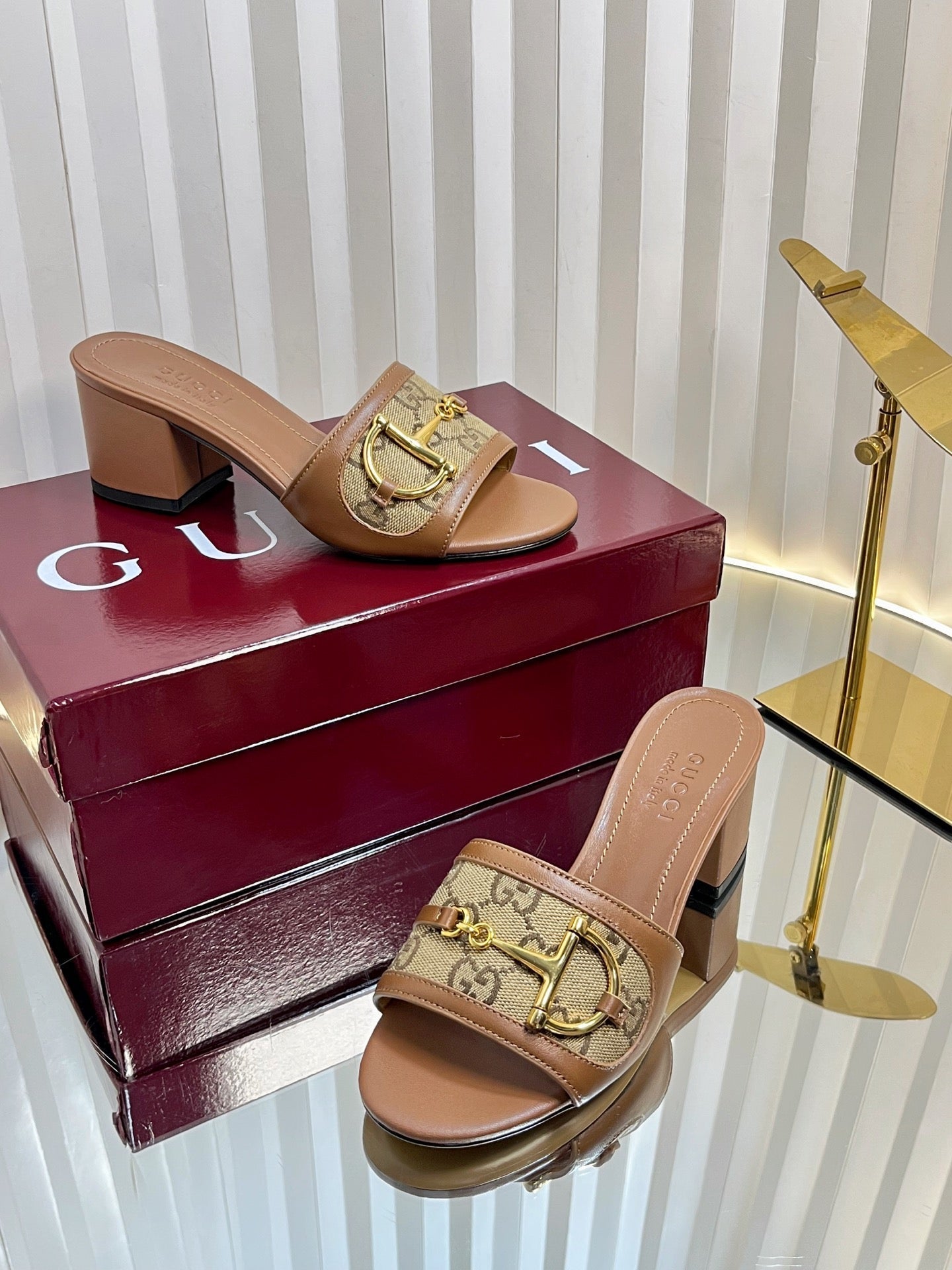 GC 25 Horsebit GG 50mm Sandals Brown Canvas 294678