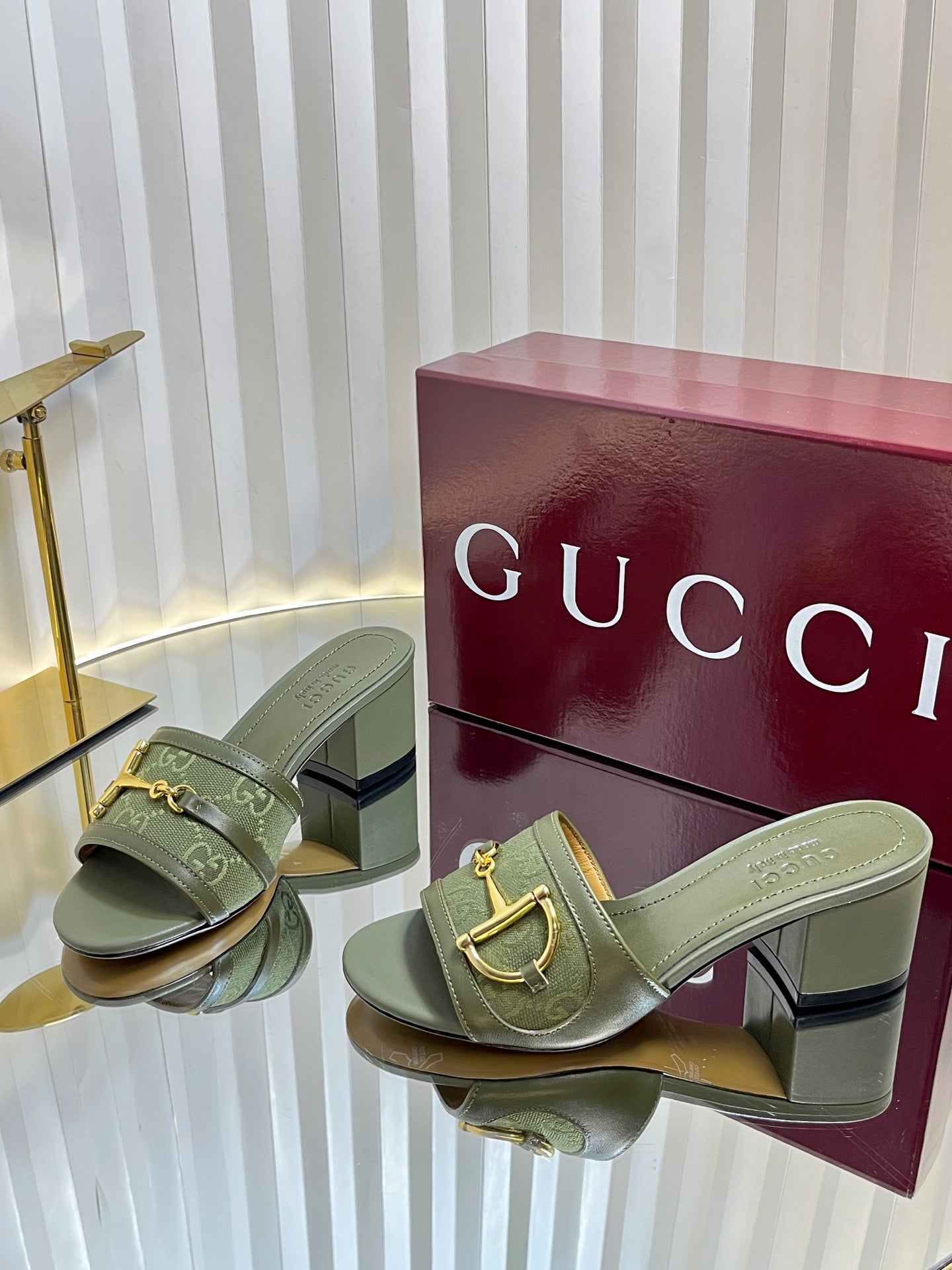 GC 25 Horsebit GG 50mm Sandals Dark Green Canvas 294679