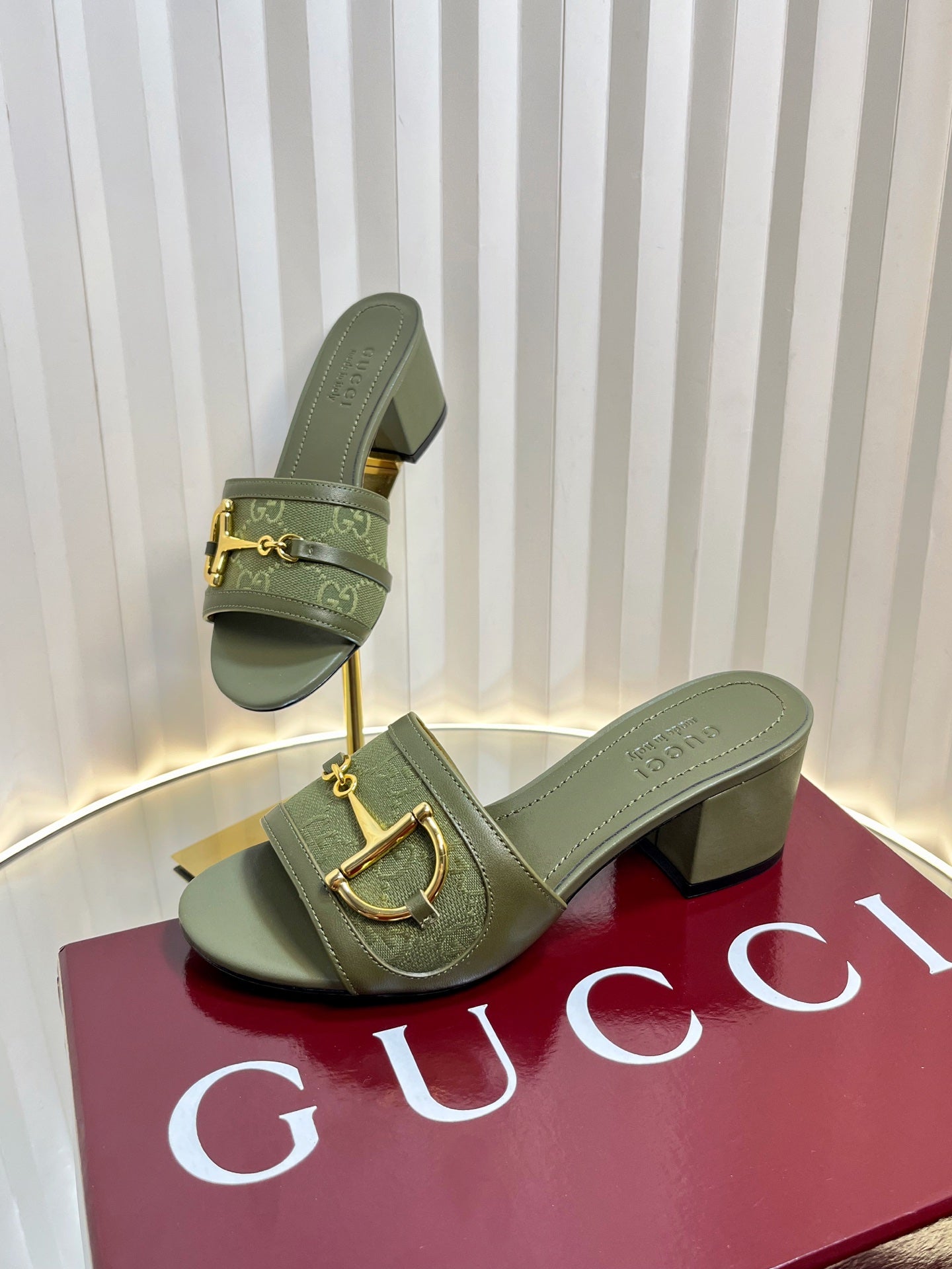 GC 25 Horsebit GG 50mm Sandals Dark Green Canvas 294679