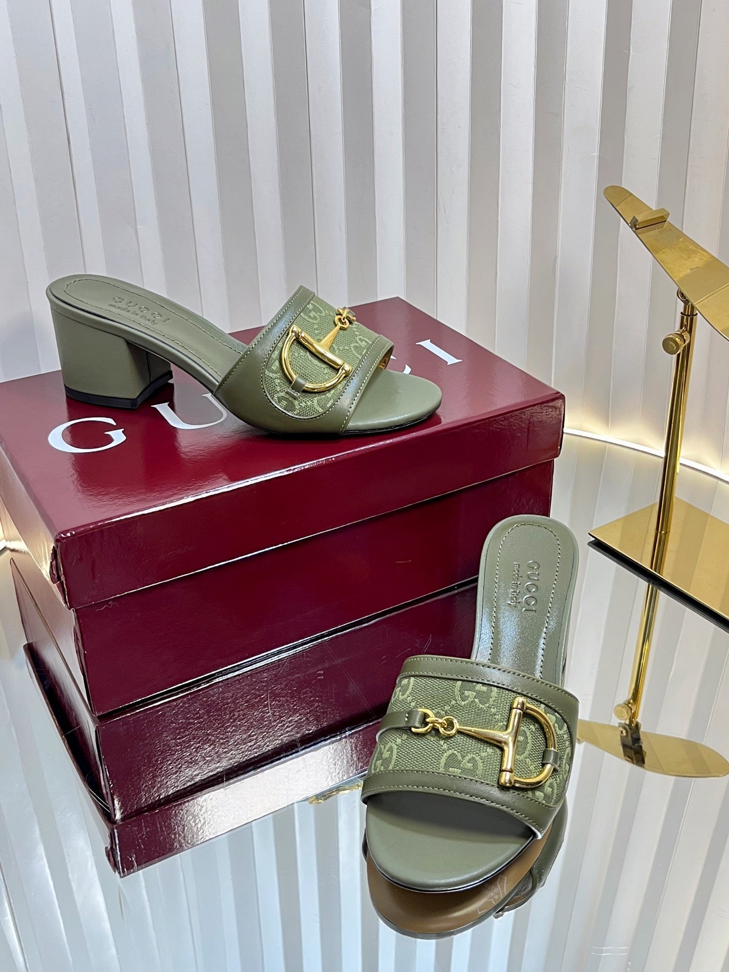 GC 25 Horsebit GG 50mm Sandals Dark Green Canvas 294679