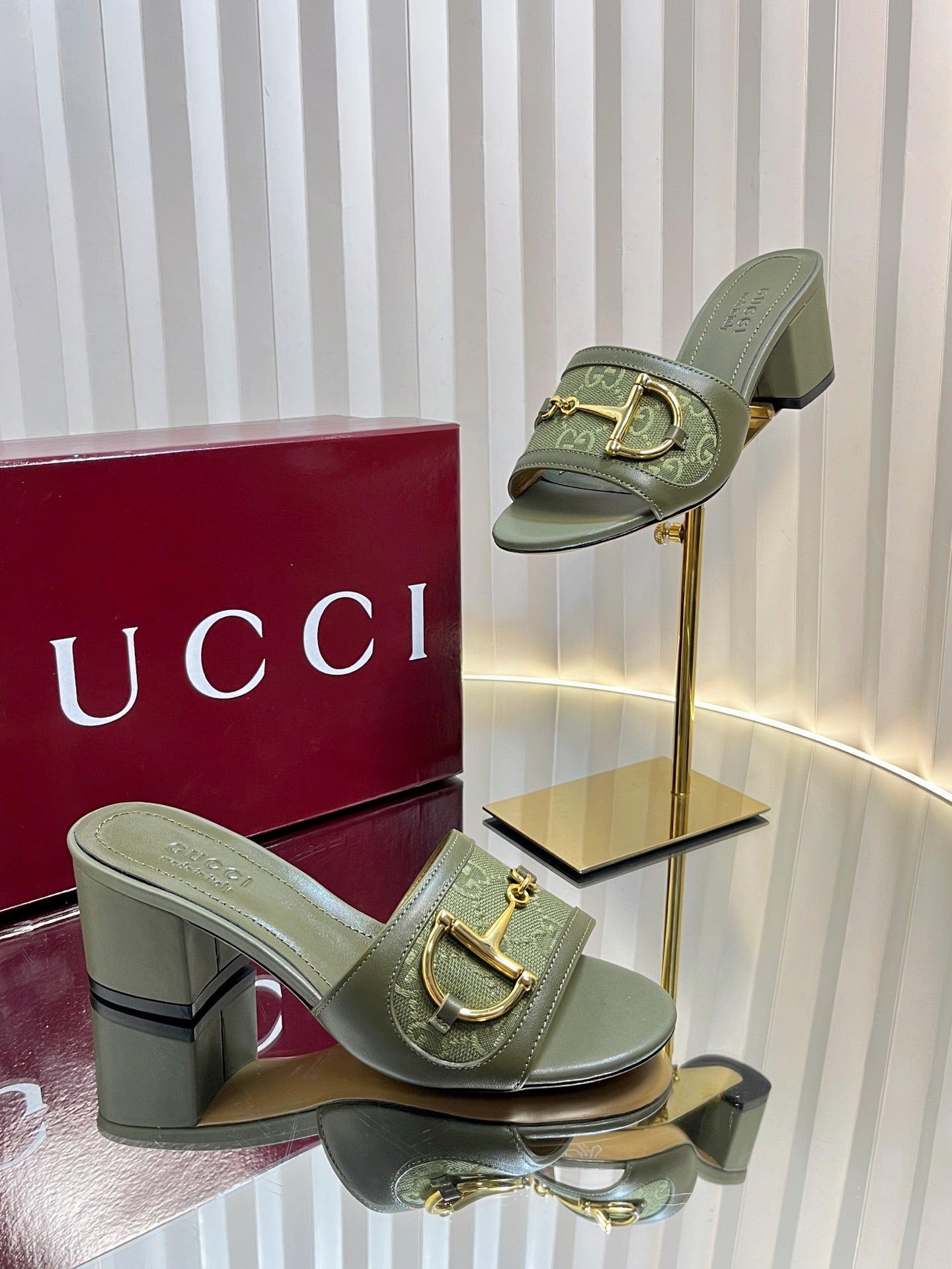 GC 25 Horsebit GG 50mm Sandals Dark Green Canvas 294679