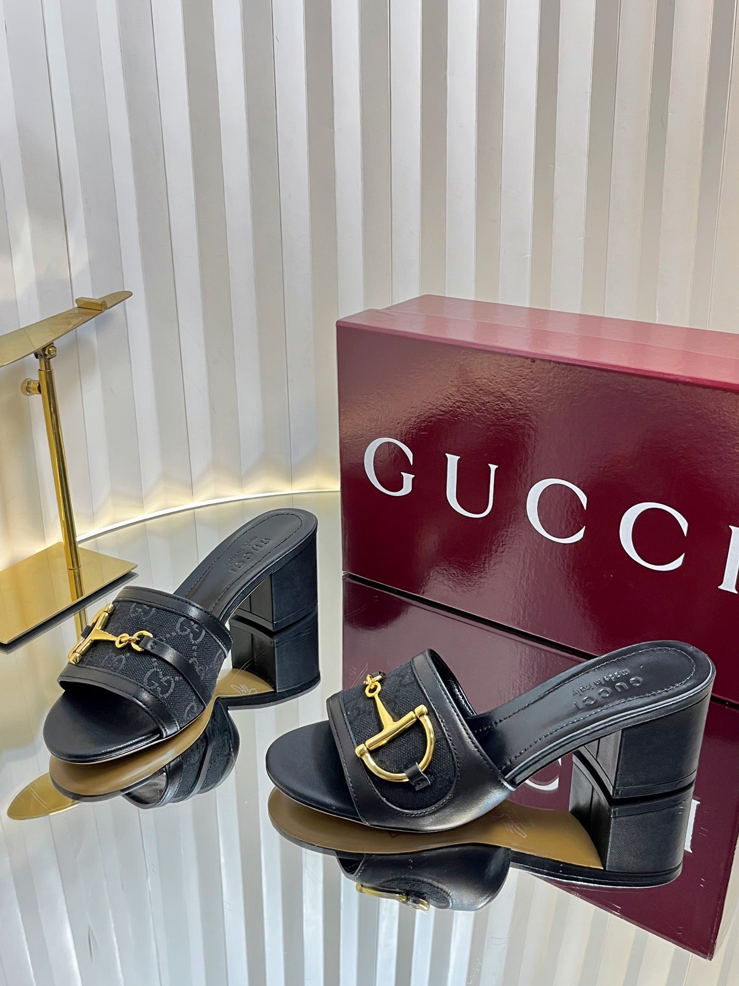 GC 25 Horsebit GG 50mm Sandals Black Canvas 294680