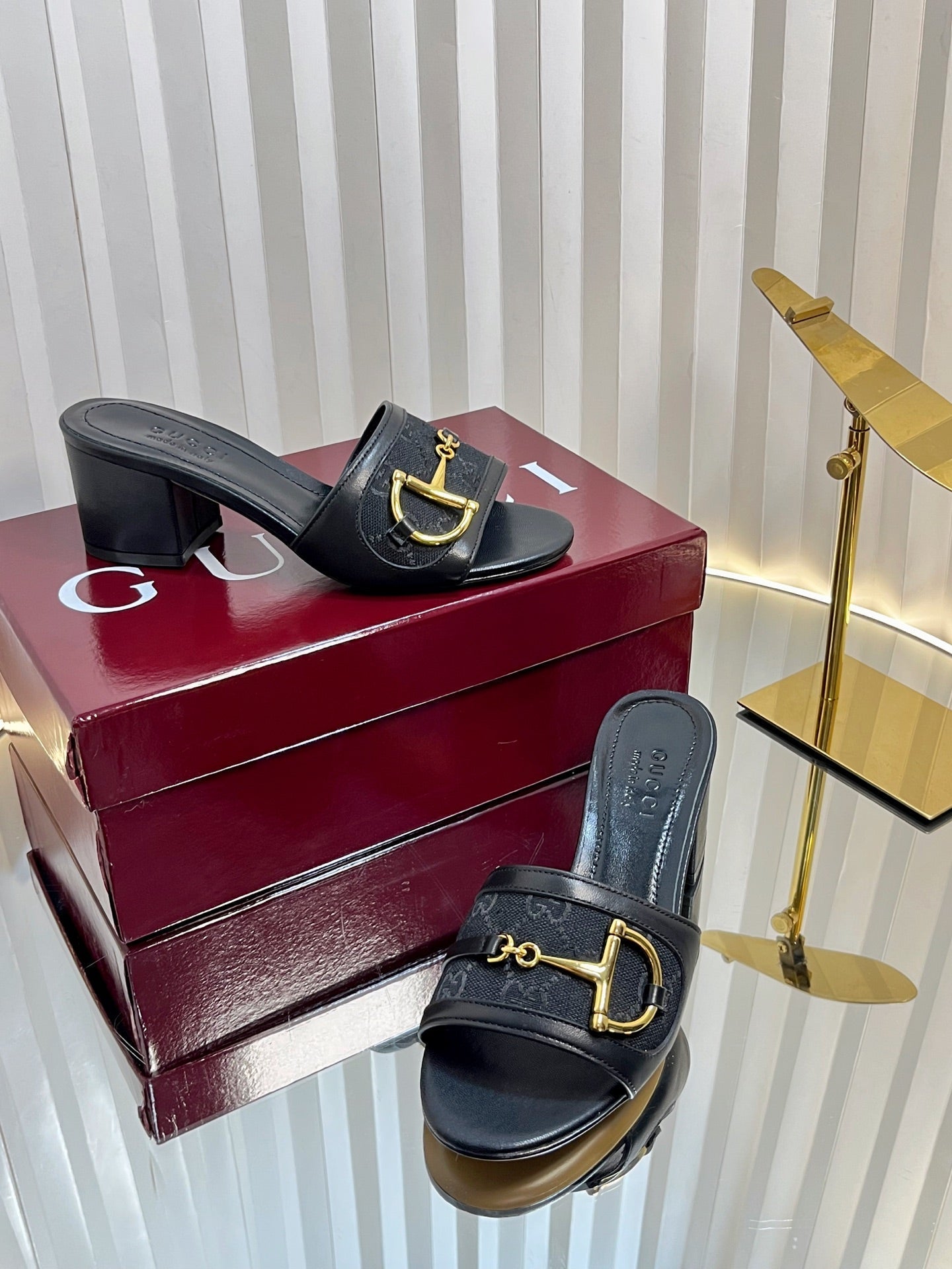 GC 25 Horsebit GG 50mm Sandals Black Canvas 294680