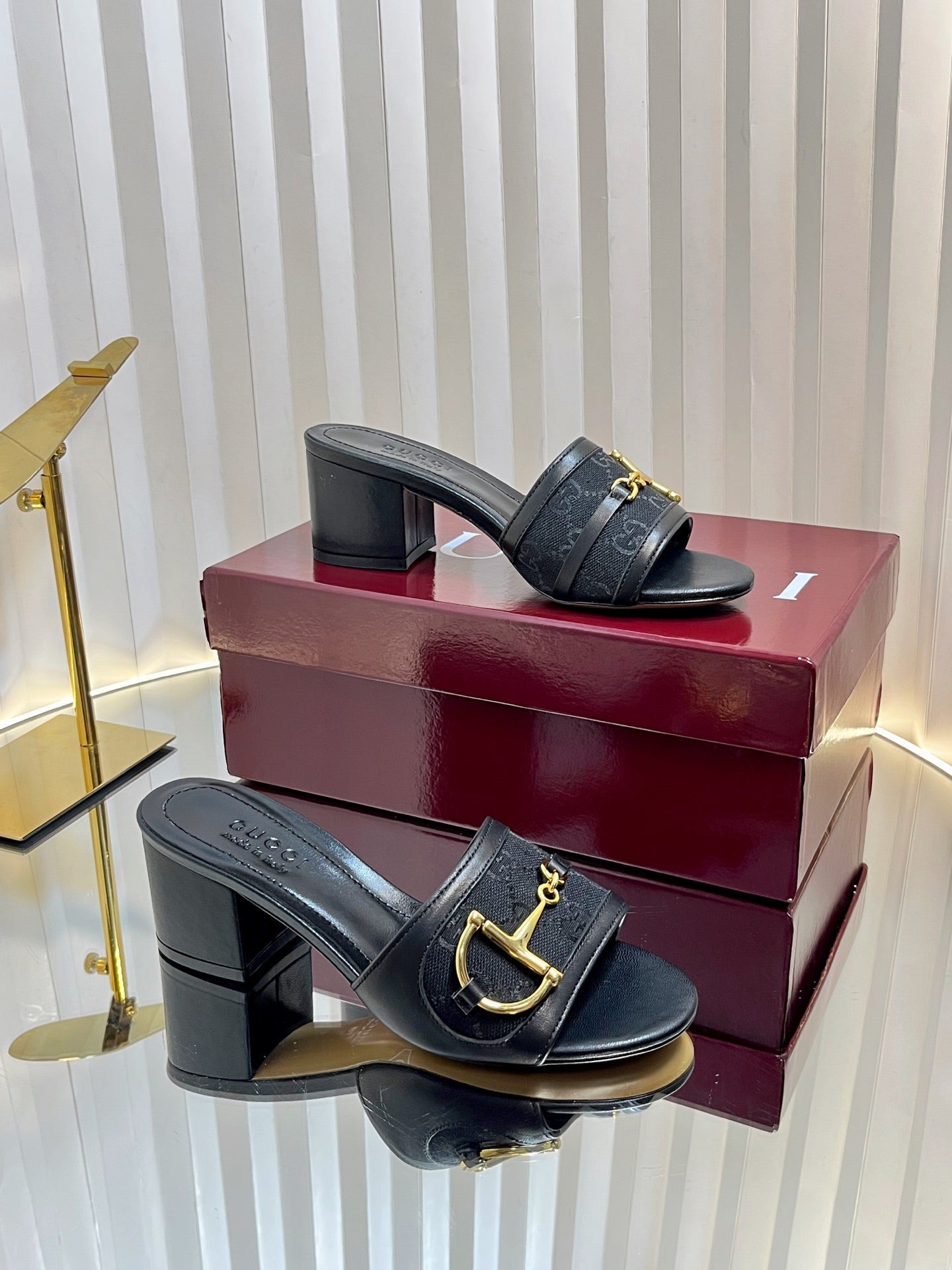 GC 25 Horsebit GG 50mm Sandals Black Canvas 294680