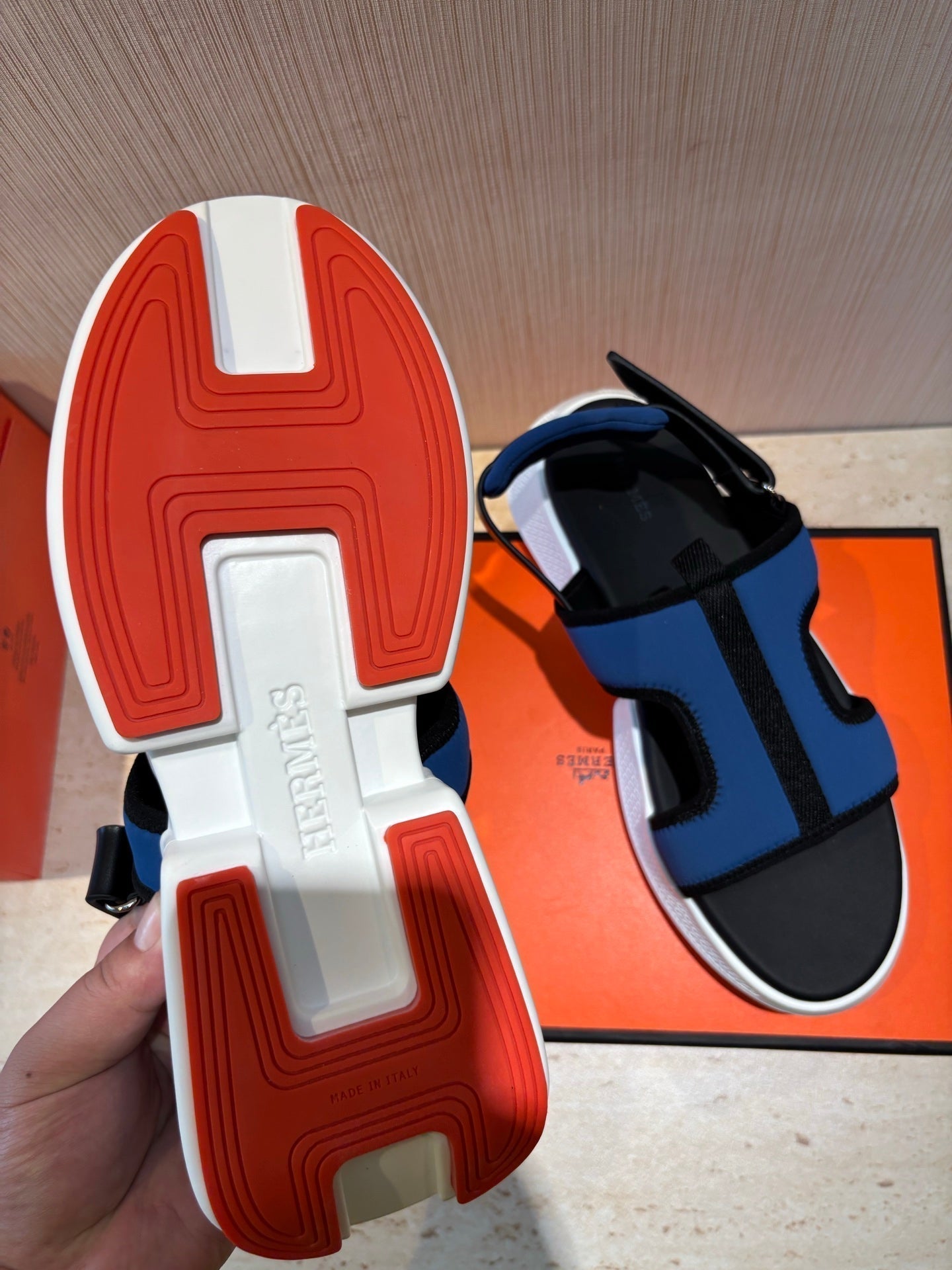 HM Men's Gate Sandal Blue Calfskin Suede 655429