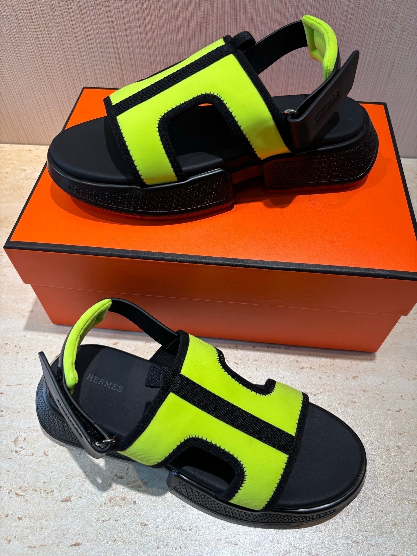 HM Men's Gate Sandal Neon Yellow Suede Calfskin 655430