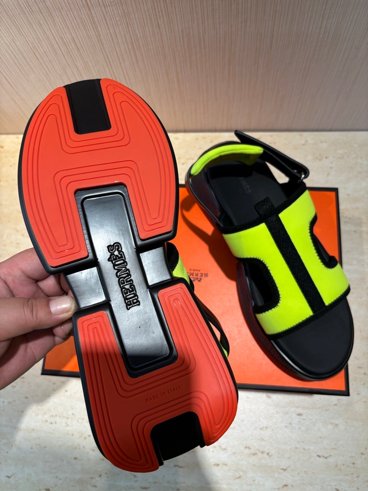 HM Men's Gate Sandal Neon Yellow Suede Calfskin 655430