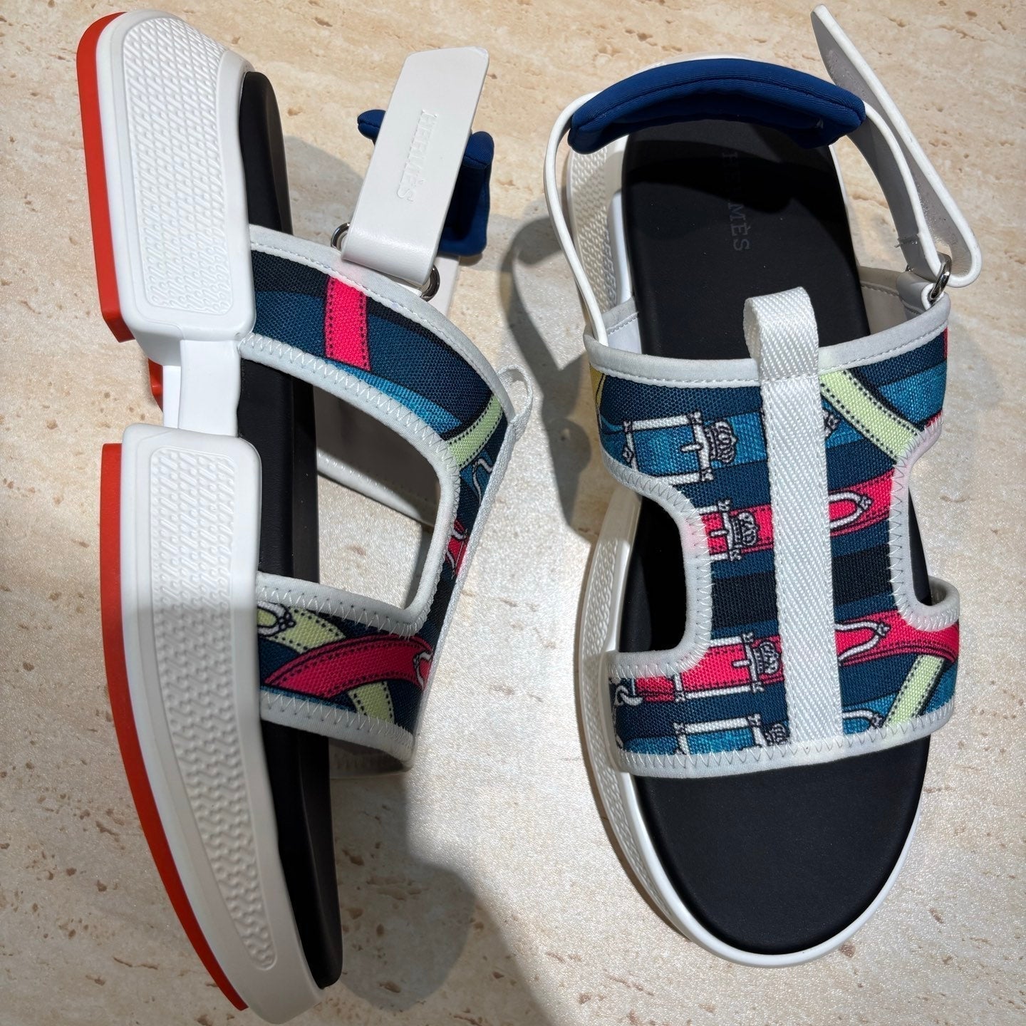 HM Men's Gate Sandal Blue Calfskin Printed Fabric 655431