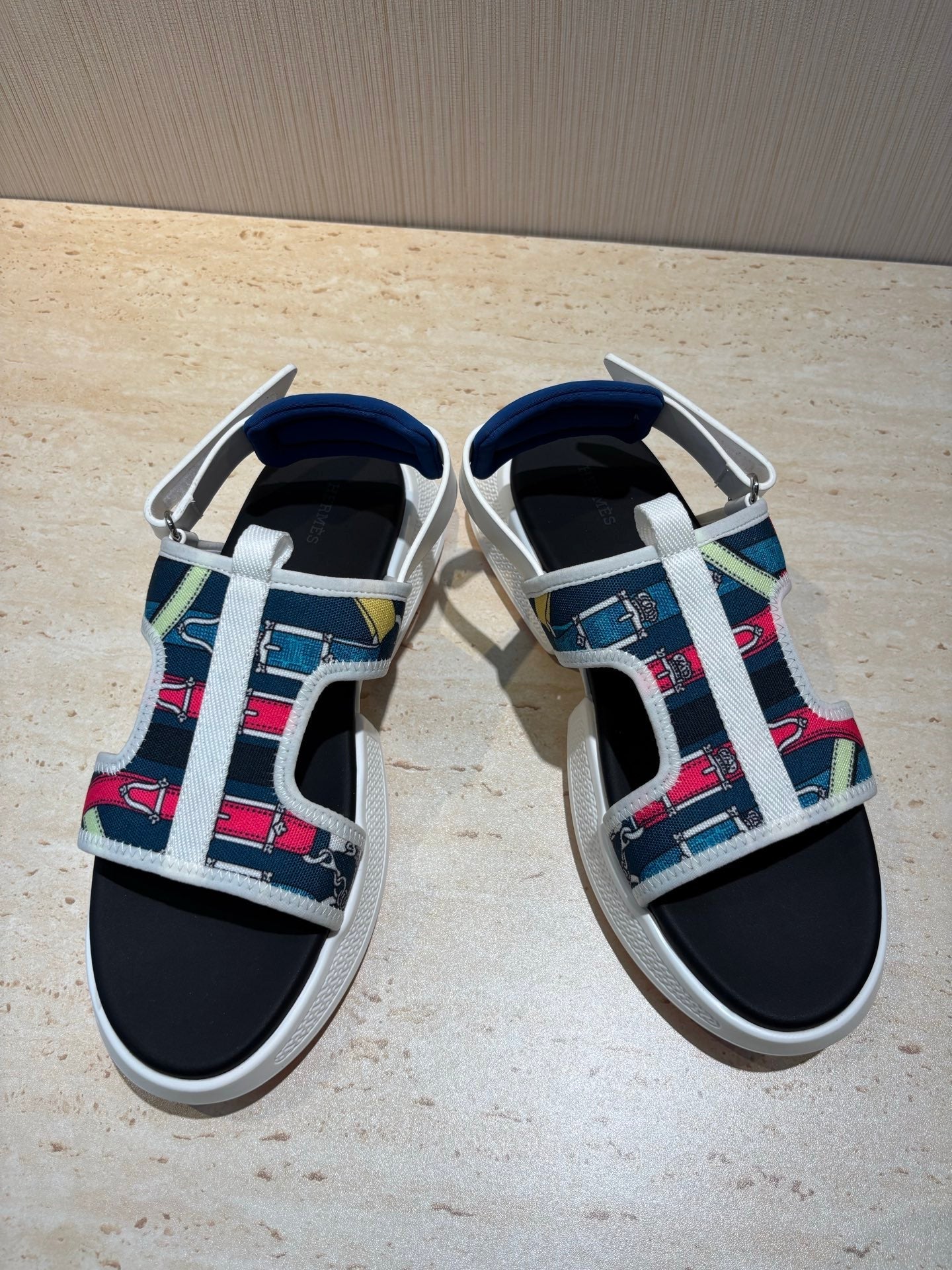 HM Men's Gate Sandal Blue Calfskin Printed Fabric 655431