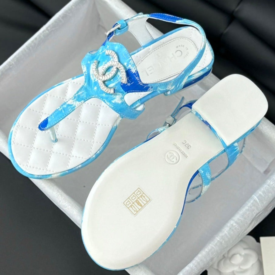 Double C Classic One-Strap Sandals White Sky Blue Lambskin