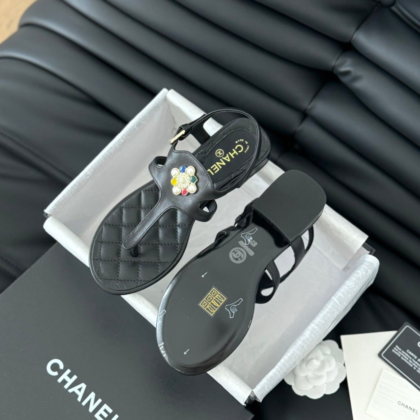 Double C Classic One-Strap Sandals Black Lambskin