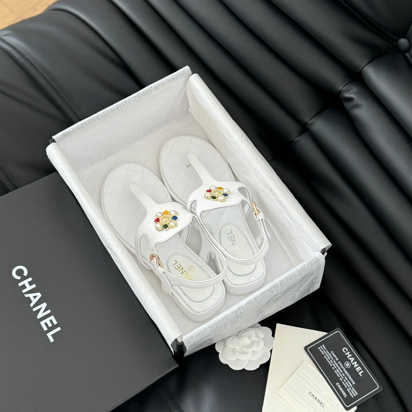 Double C Classic One-Strap Sandals White Lambskin