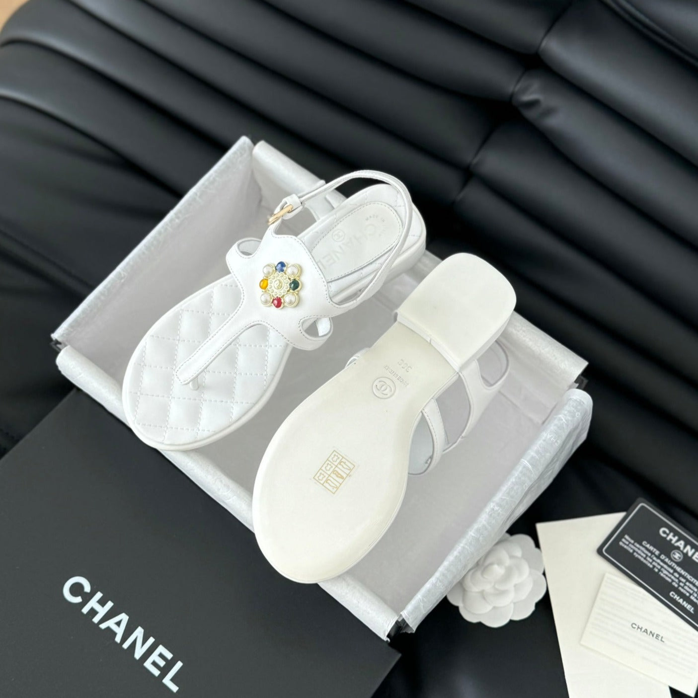 Double C Classic One-Strap Sandals White Lambskin