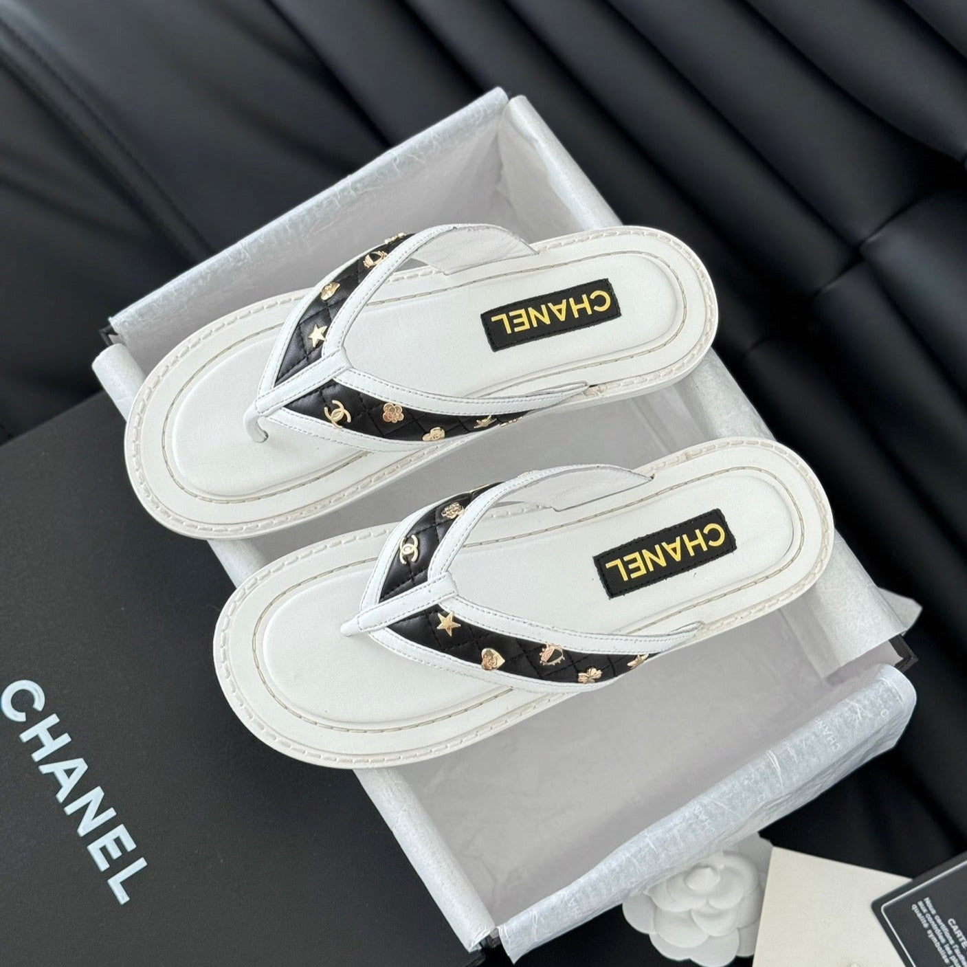 Double C Thong Sandals Lambskin White Black