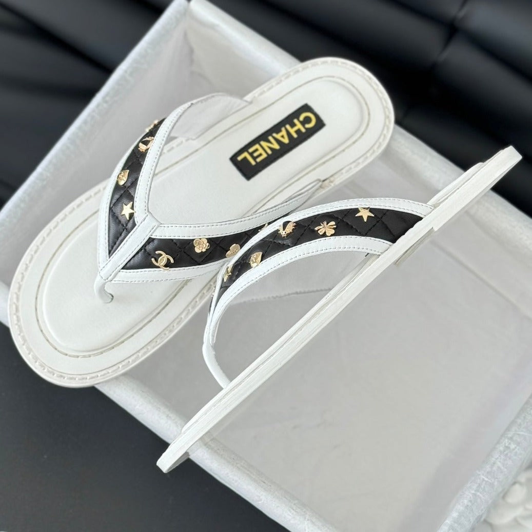 Double C Thong Sandals Lambskin White Black