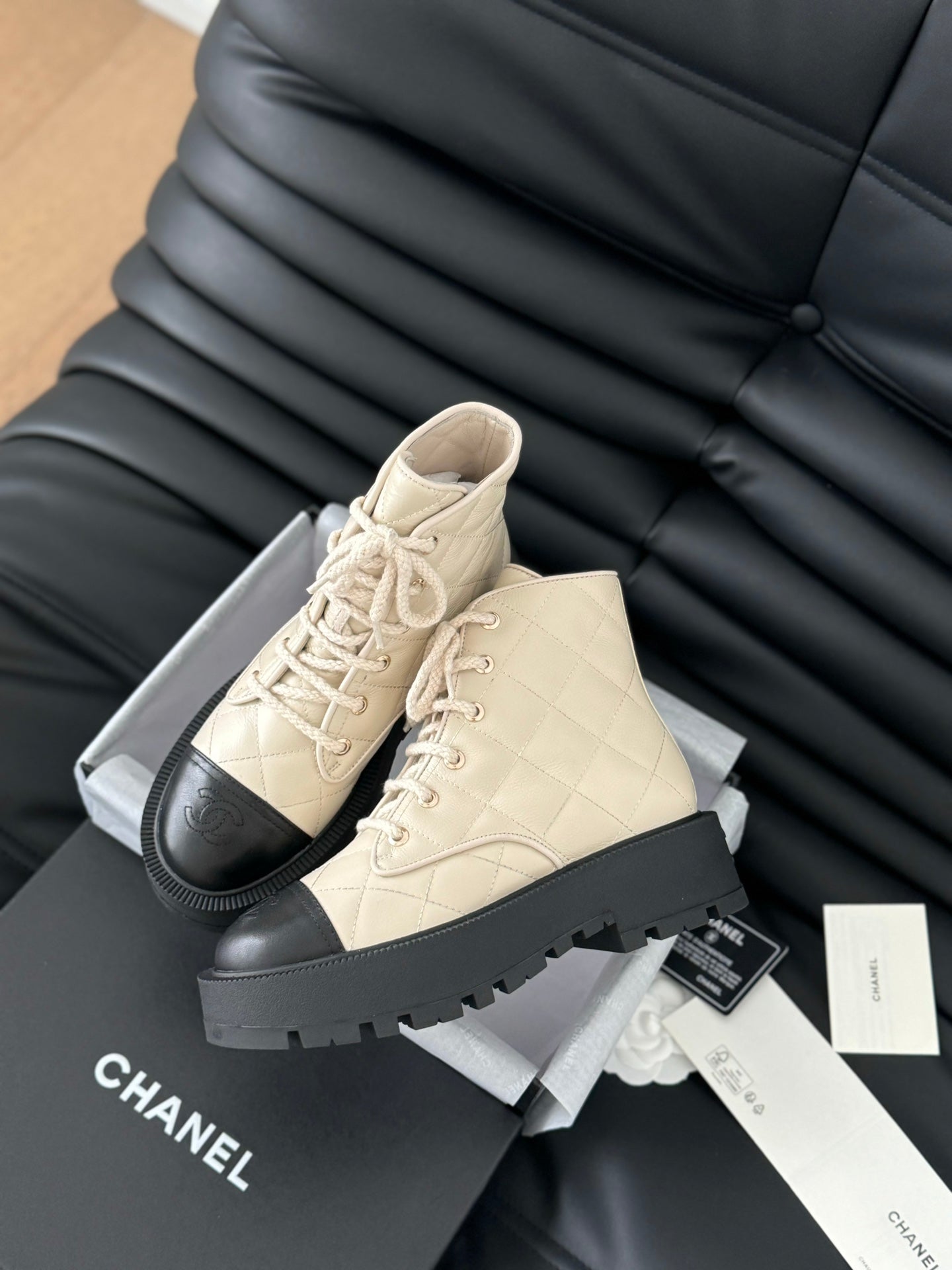 cc ankle boots cream quilted lambskin