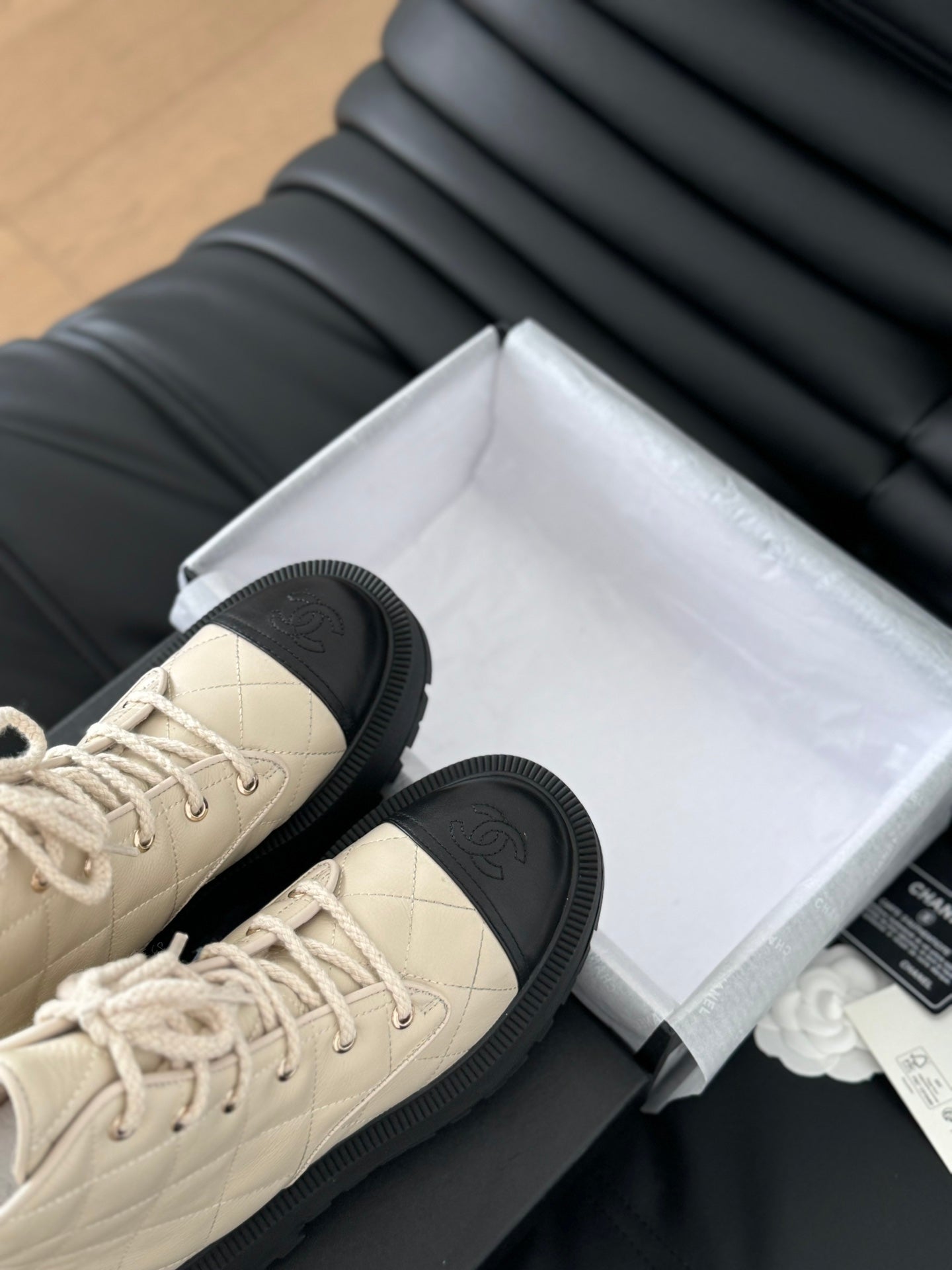 cc ankle boots cream quilted lambskin