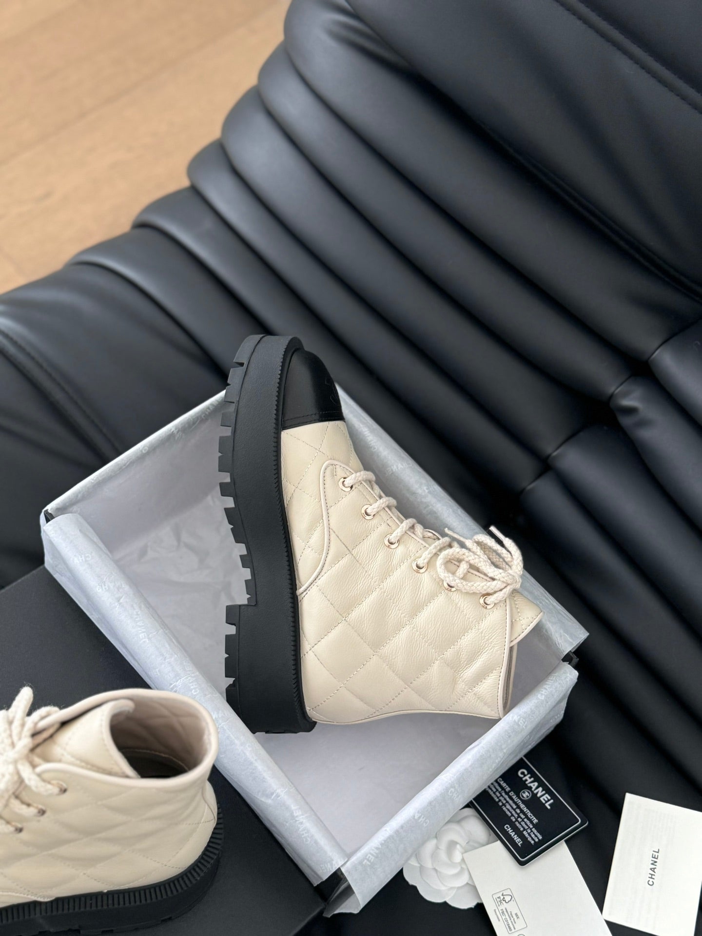 cc ankle boots cream quilted lambskin