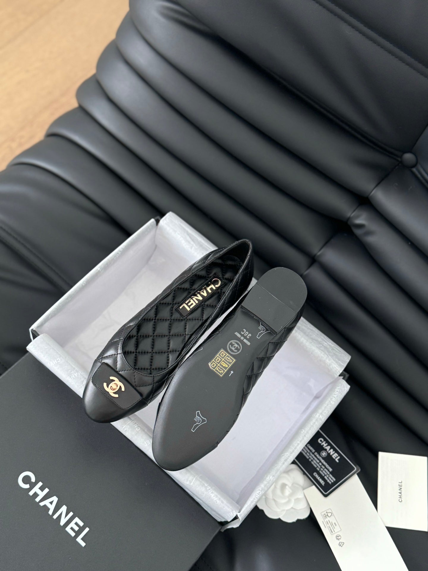 cc classic ballet flat black quilted calfskin