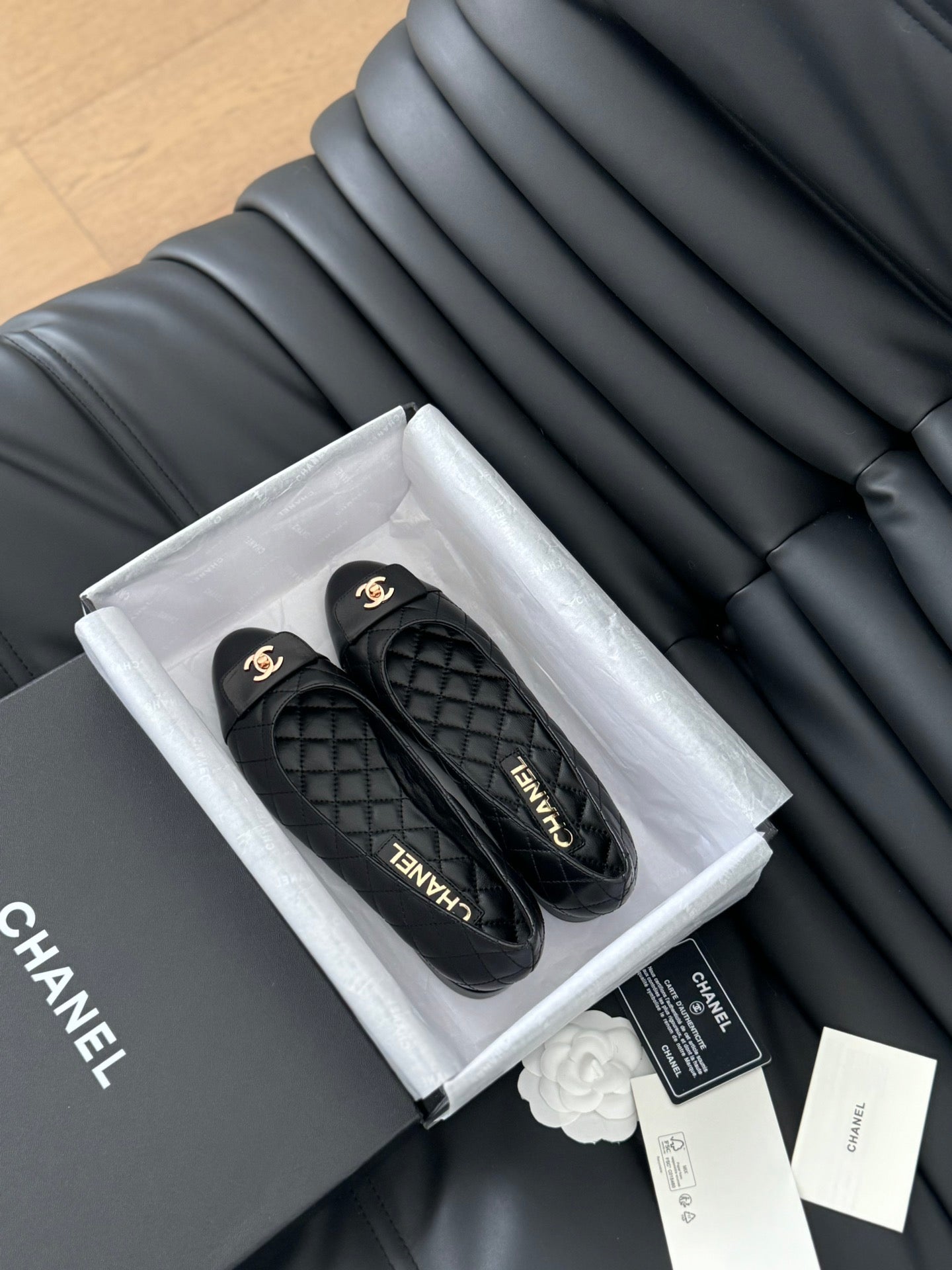 cc classic ballet flat black quilted calfskin