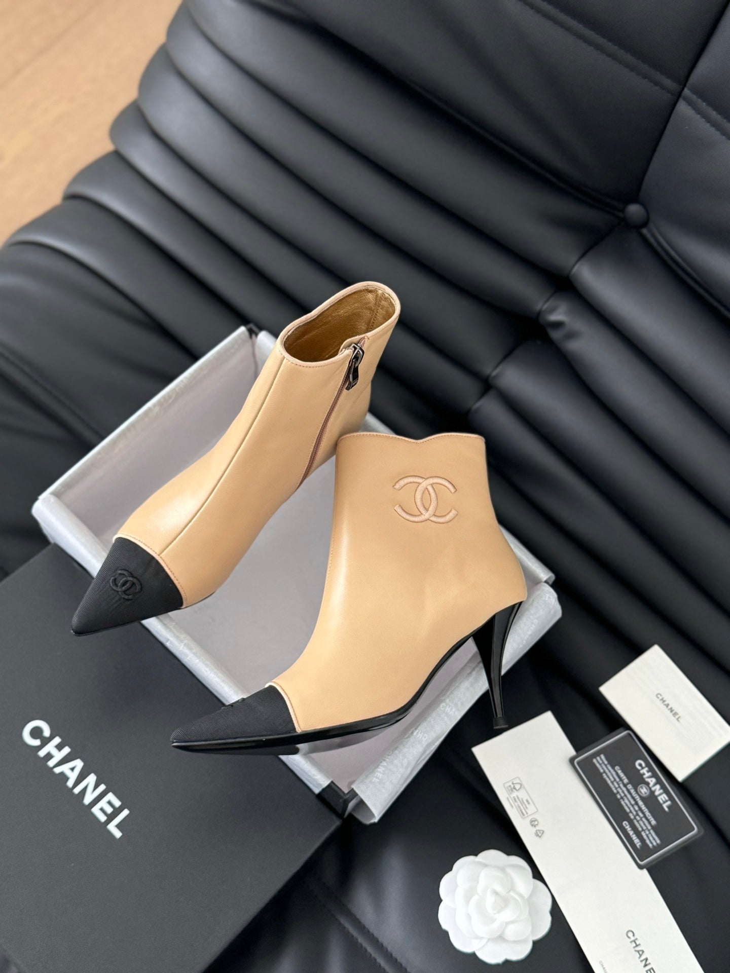 cc short boots 80 heel beige calfskin