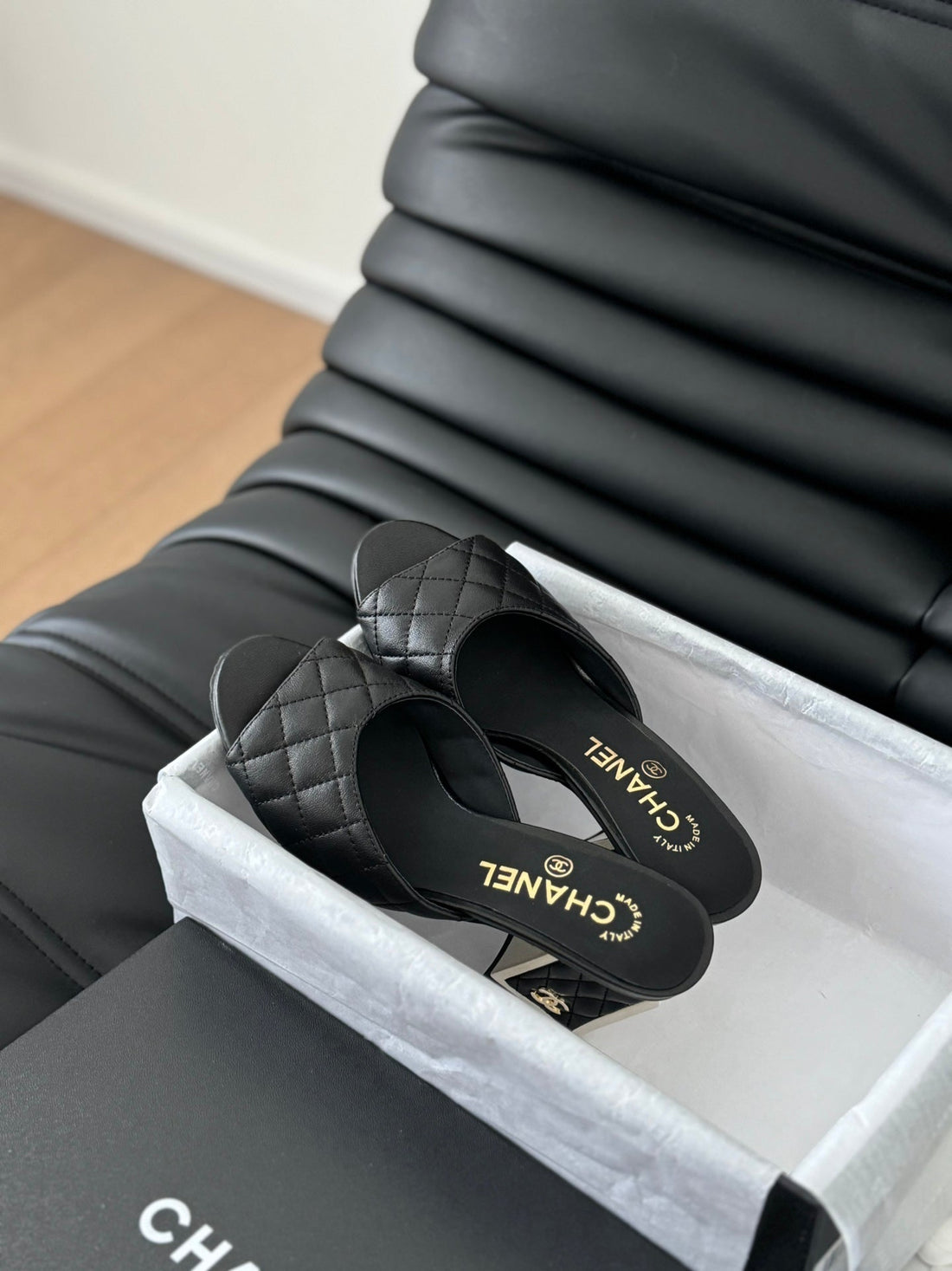 cc sandal 70 black quilted calfskin