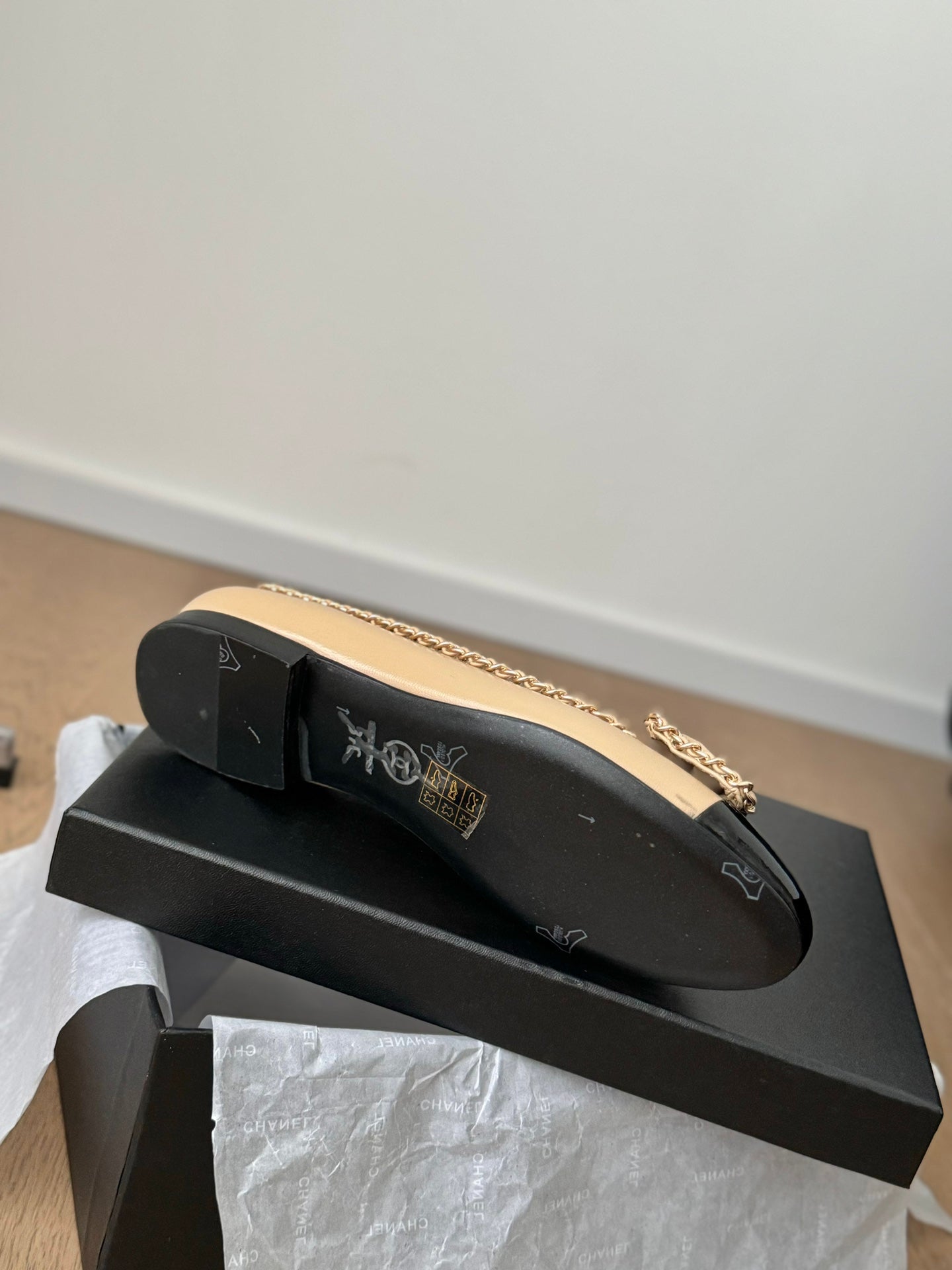 CC Ballet Flats 25mm Beige Chain Lambskin