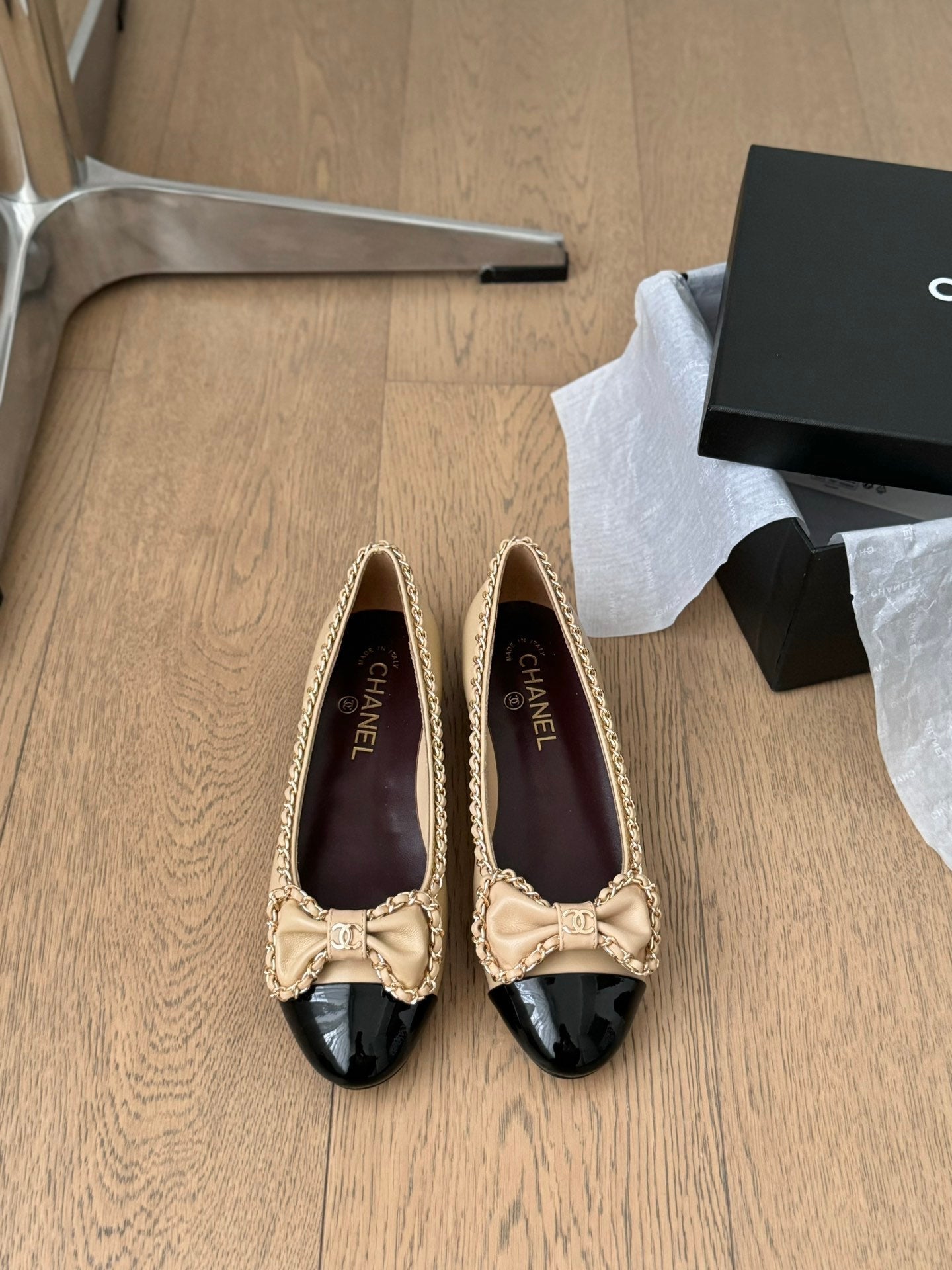 CC Ballet Flats 25mm Beige Chain Lambskin