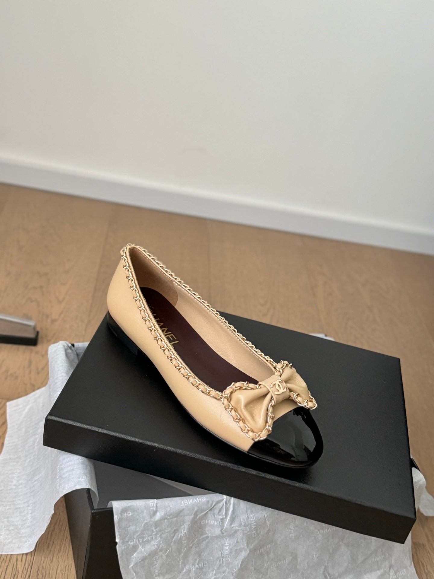 CC Ballet Flats 25mm Beige Chain Lambskin