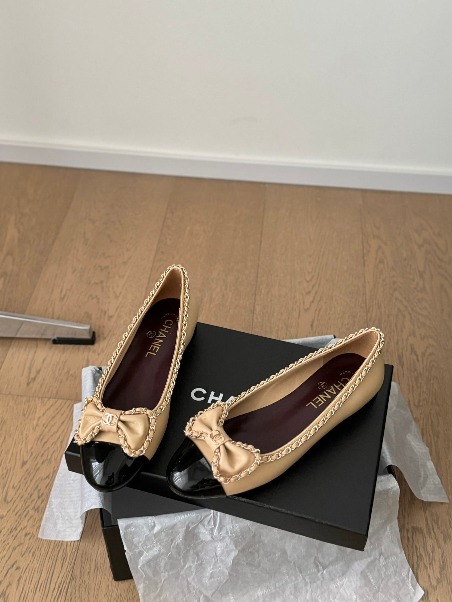 CC Ballet Flats 25mm Beige Chain Lambskin