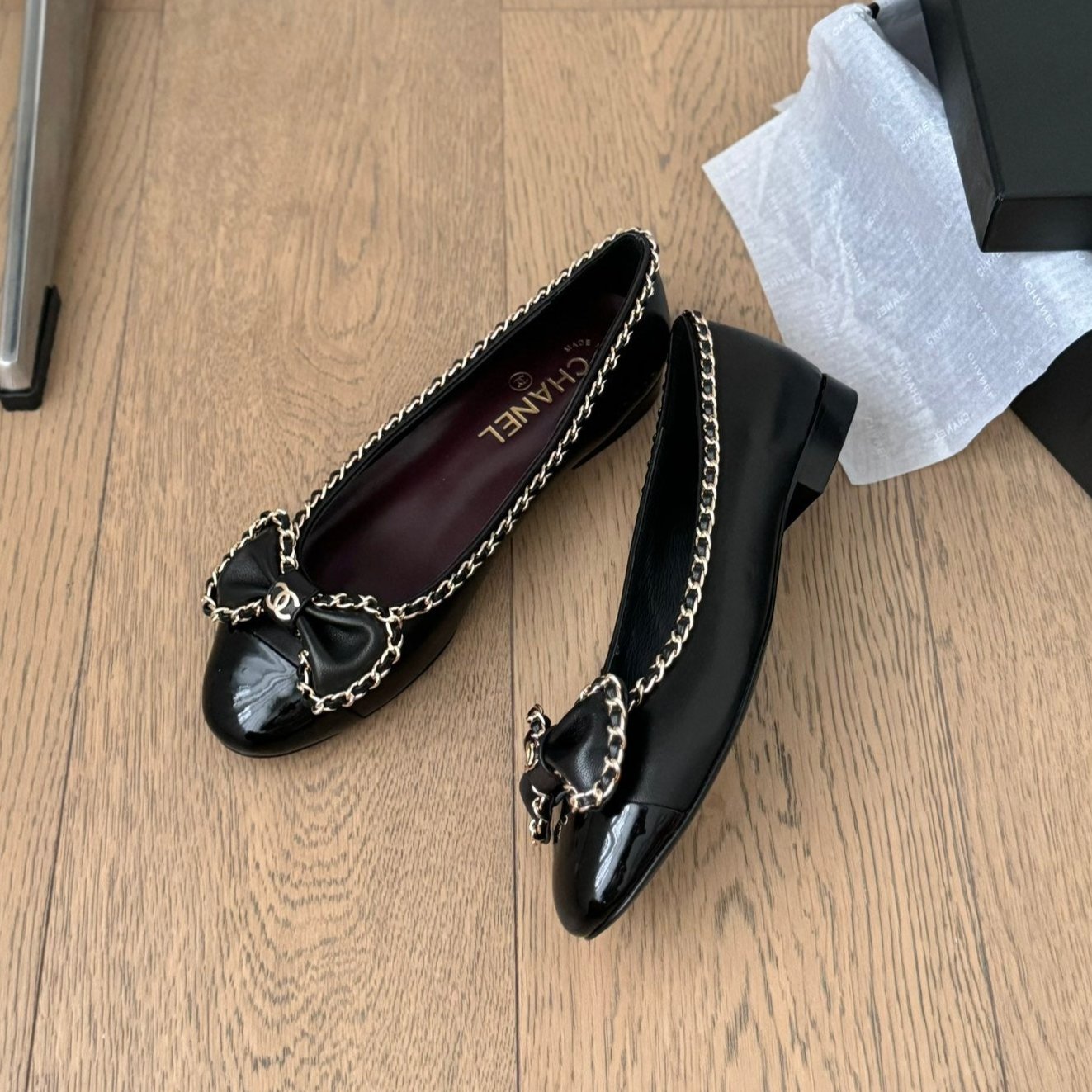 CC Ballet Flats 25mm Black Chain Lambskin
