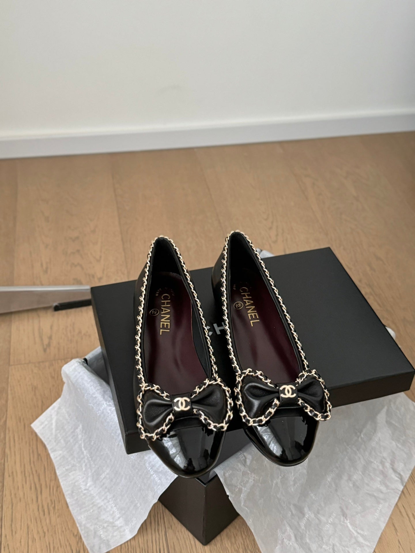 CC Ballet Flats 25mm Black Chain Lambskin