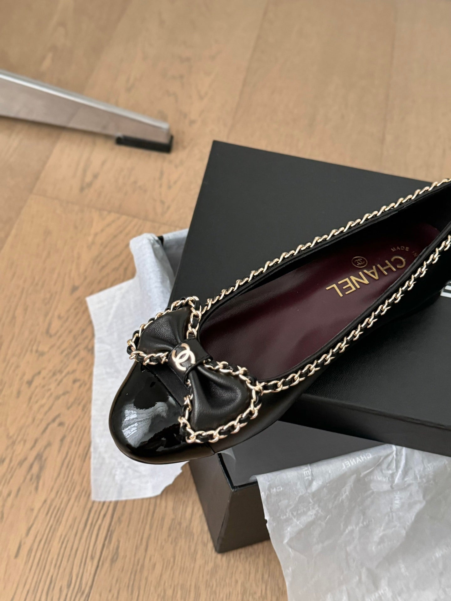 CC Ballet Flats 25mm Black Chain Lambskin
