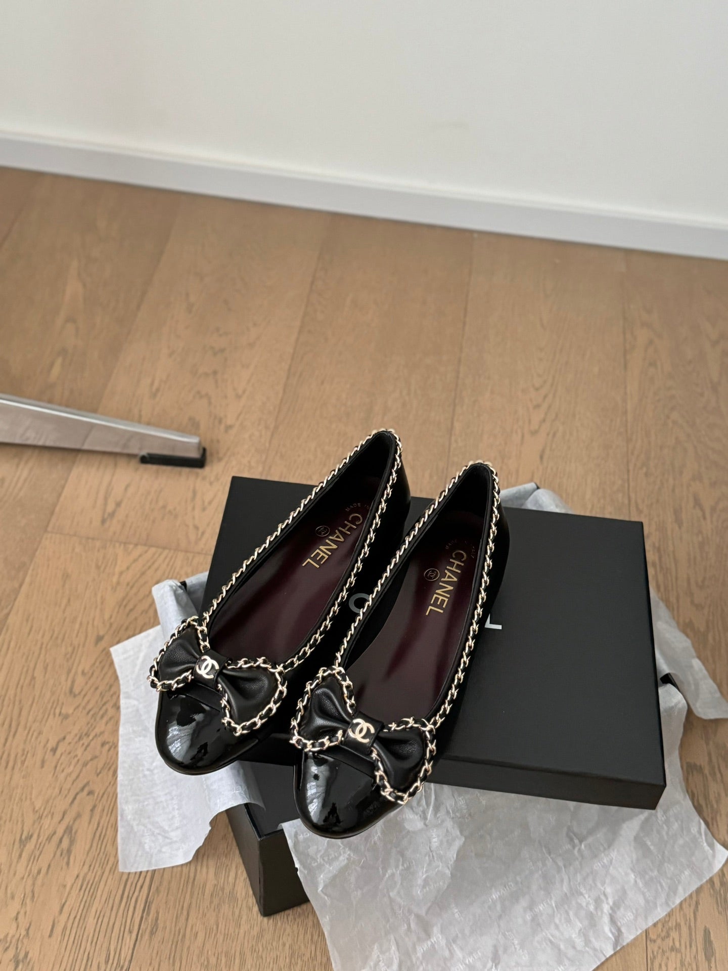 CC Ballet Flats 25mm Black Chain Lambskin