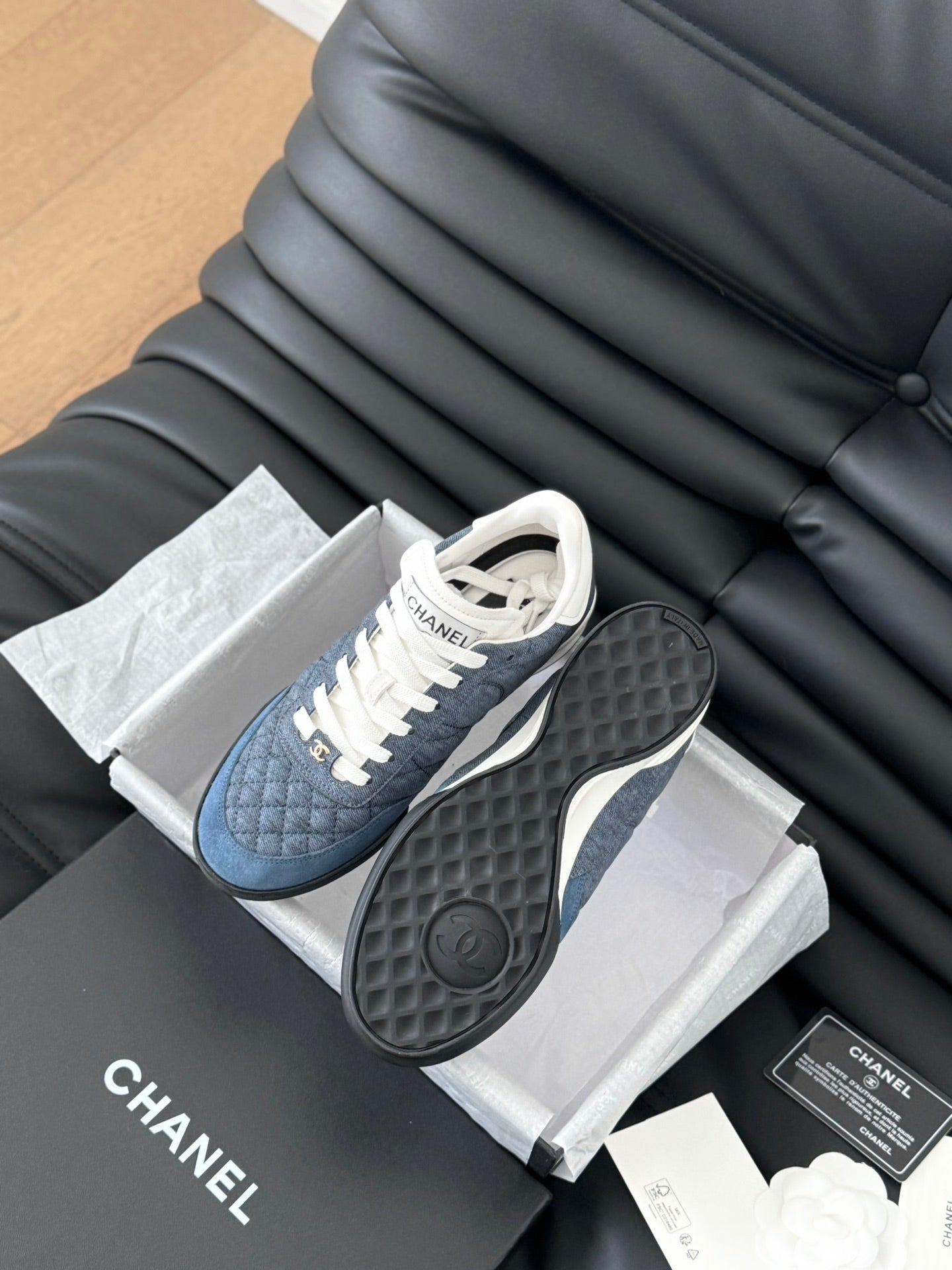 CC SNEAKER IN AEGEAN BLUE MIX WHITE EMBROIDERED LAMBSKIN